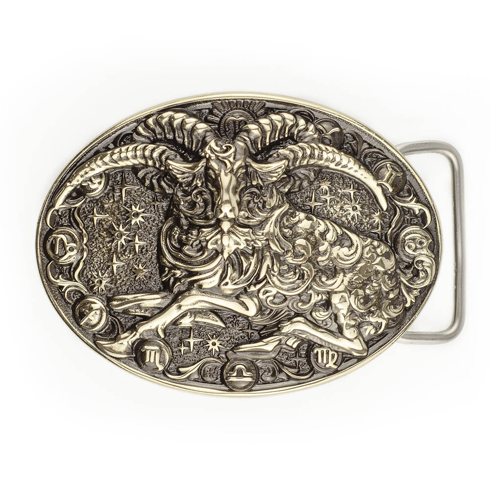 Aries german silver belt buckle, Aries ram Horoscope Astrological Zodiac Sign