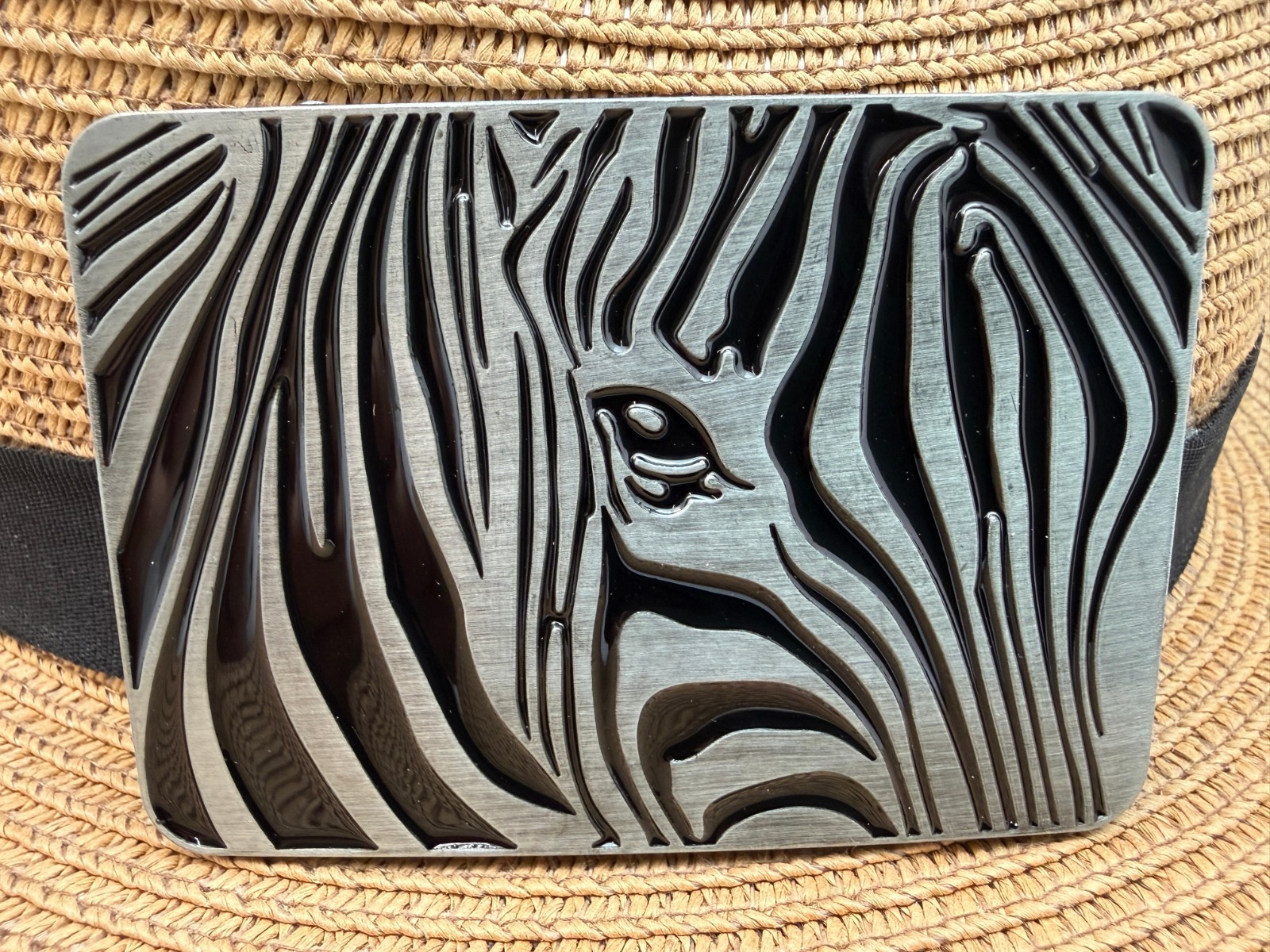 Antiqued Silver Retro Zebra Western Belt Buckle