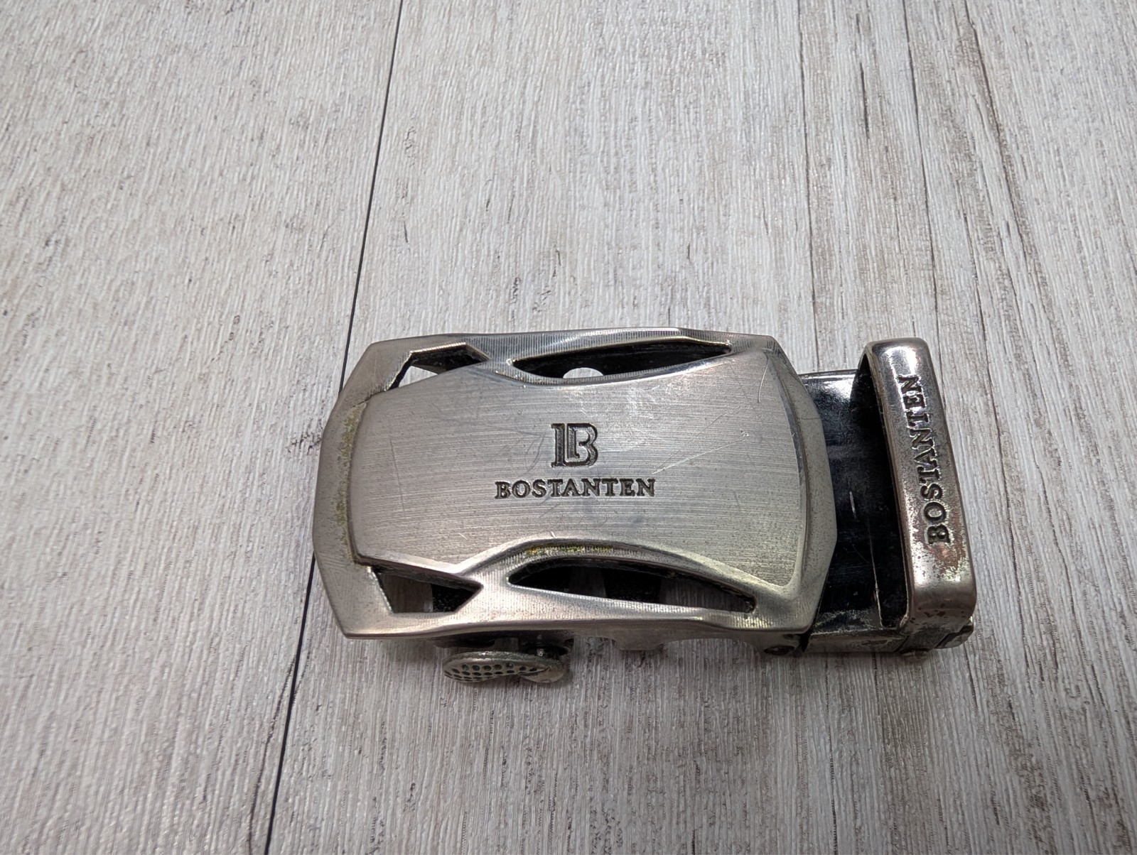 BOSTANTEN Ratchet Belt Buckle Automatic Lock Silver Tone Heavy Duty Metal