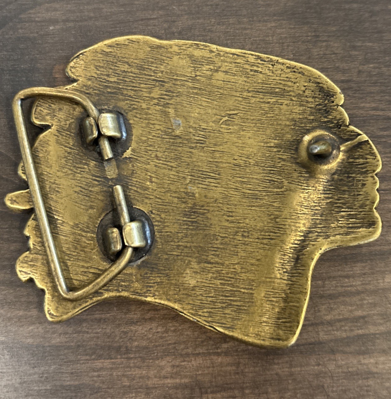 Vintage 1970s Brass Indian Head Motorcycle Belt Buckle 3 1/4&Prime; Wide #2