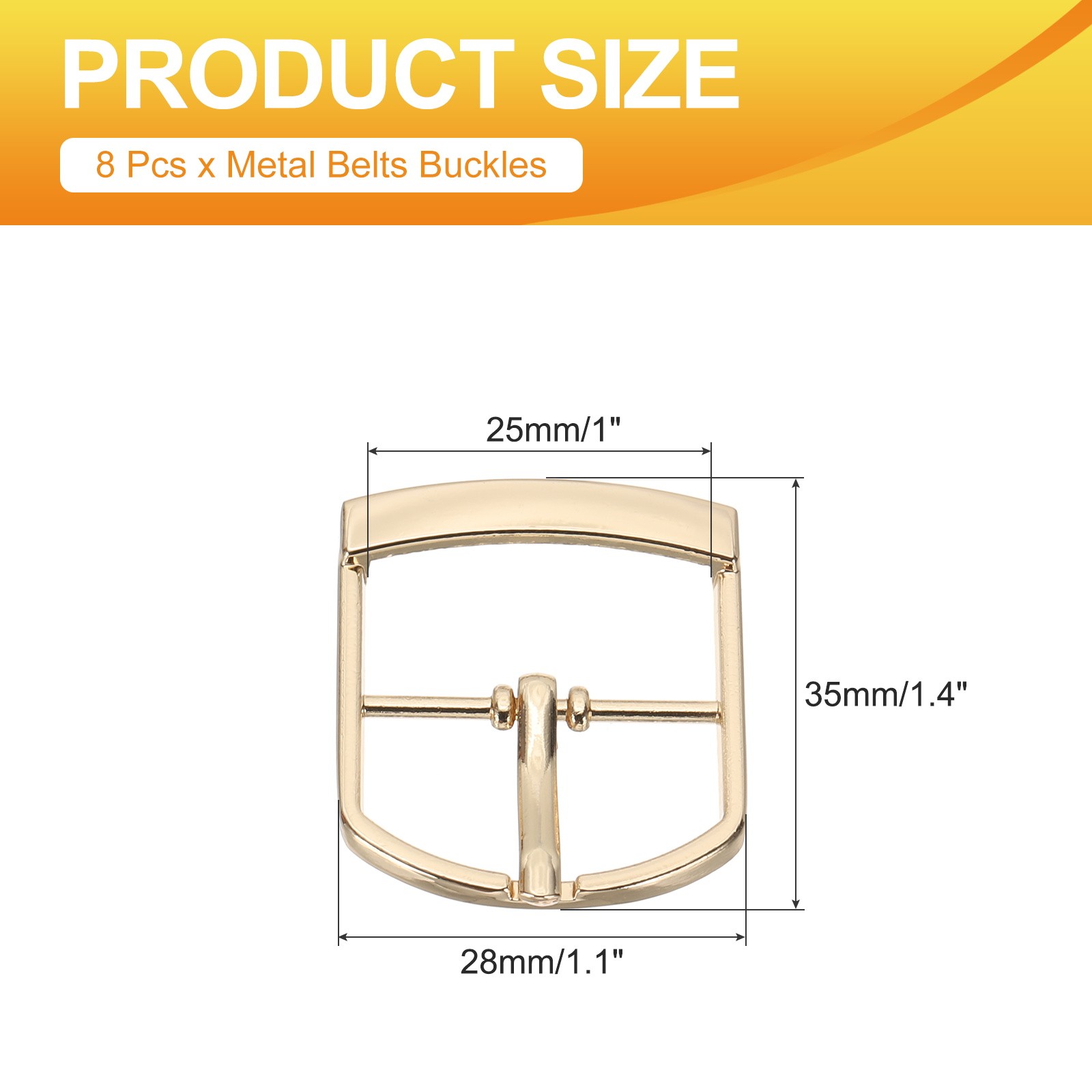 8 Pcs 1 Inch Adjustable Single Prong Buckle Belt Buckle, Gold Tone