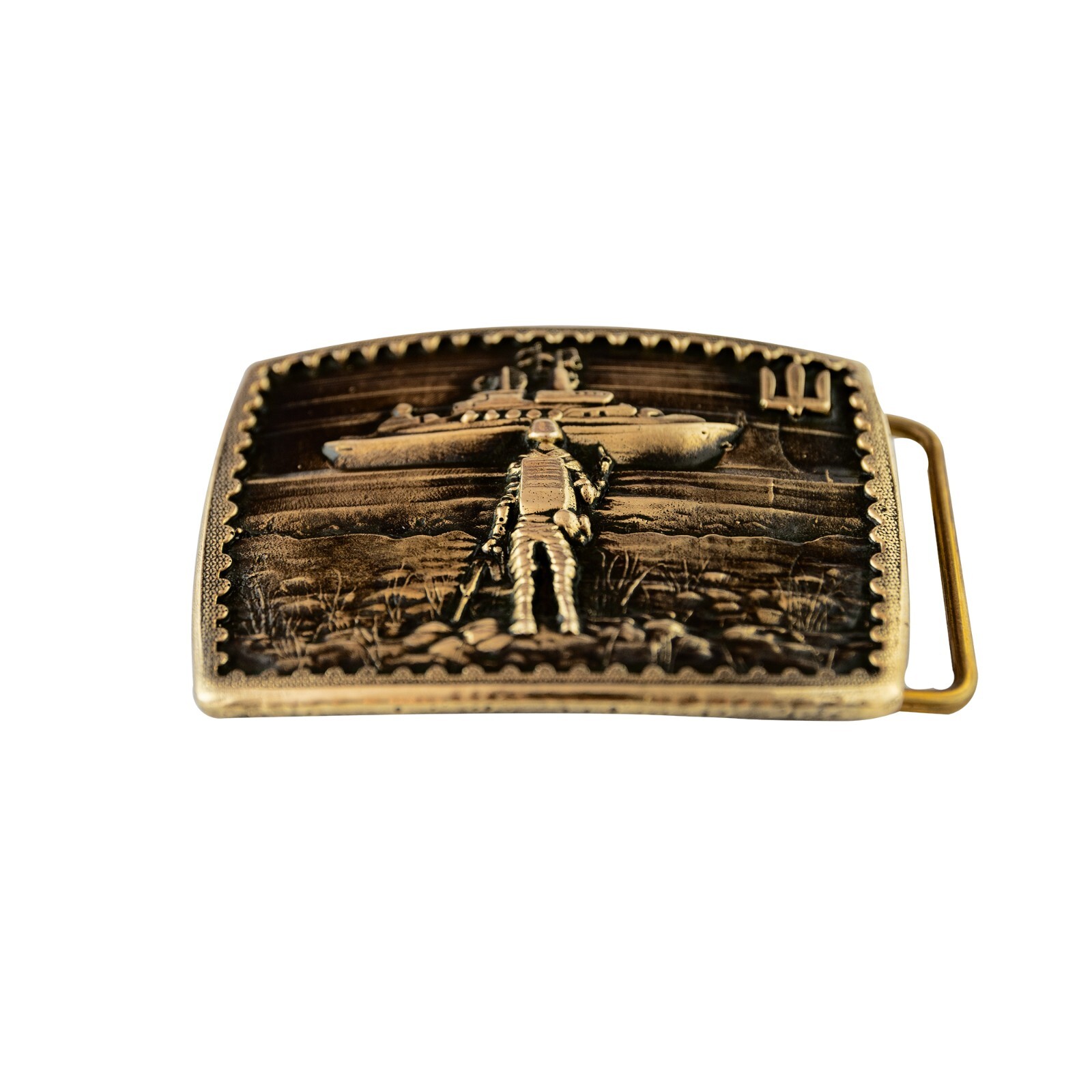 Brass belt buckle « Russian warship go .. » Solid Hand Cast Brass.