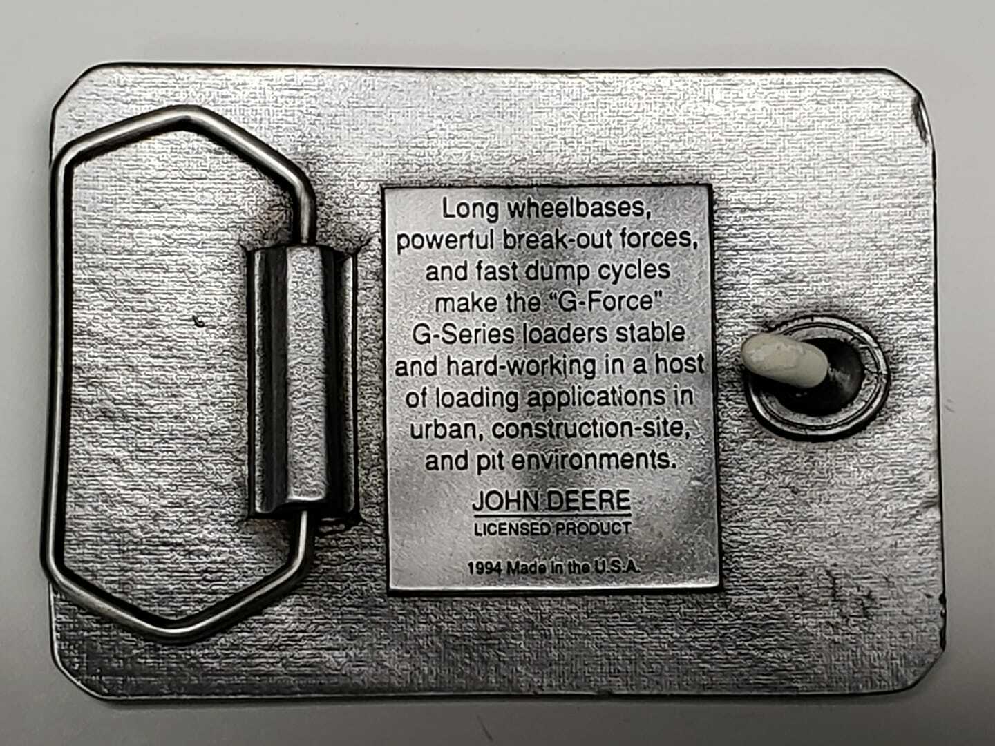 JOHN DEERE G-SERIES LOADERS 1994 VINTAGE COLLECTIBLE DIE-CAST BELT BUCKLE RARE!