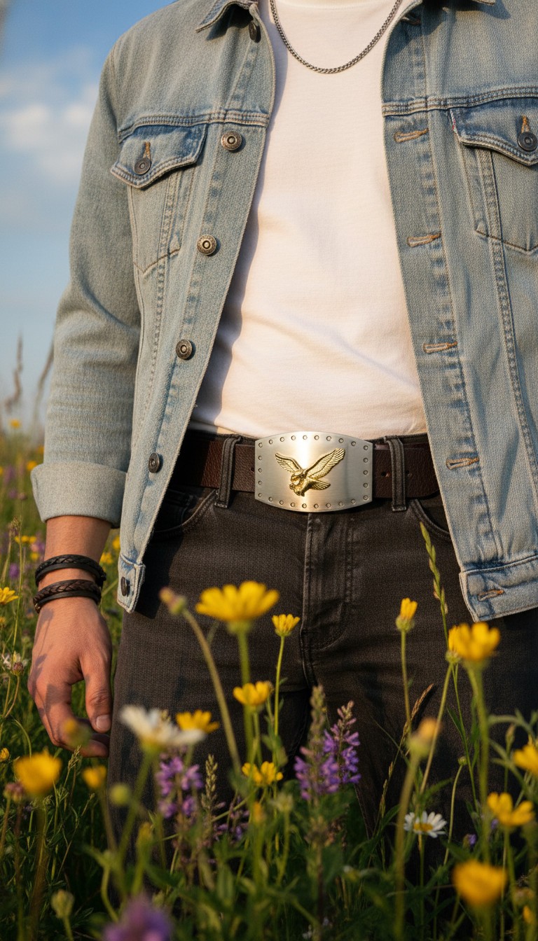 New Men Western Silver Metal Belt Buckle Square Gold American Eagle Flying Bird