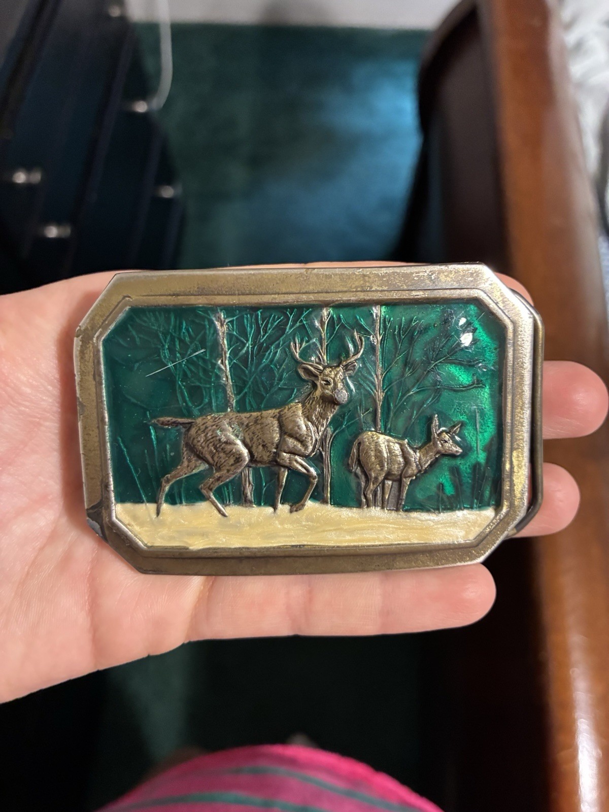 The Great American Buckle Co. Green Deer Hunting Belt Buckle Rectangular 520