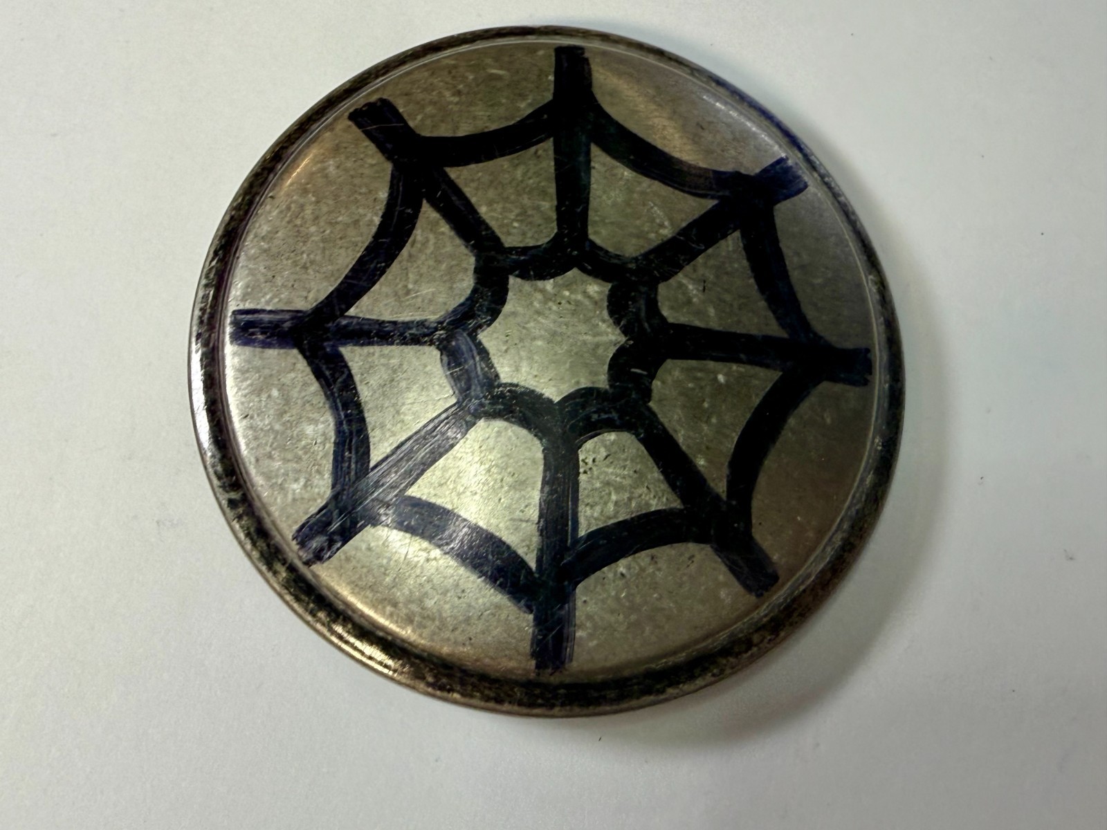 Spider Web Artwork Paint on Round Hippy Gothic Punk Vibe Belt Buckle