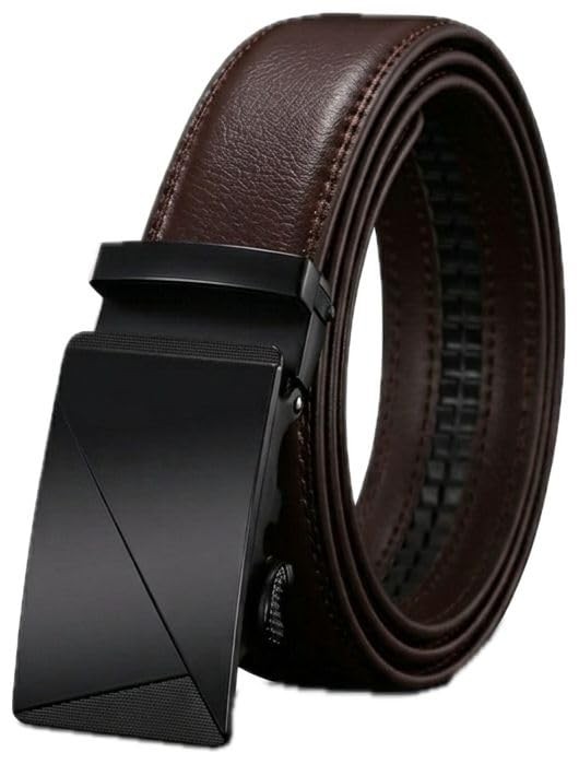 THS Leather Ratchet Belt for Men – Automatic Click Buckle, 36-40, Brown