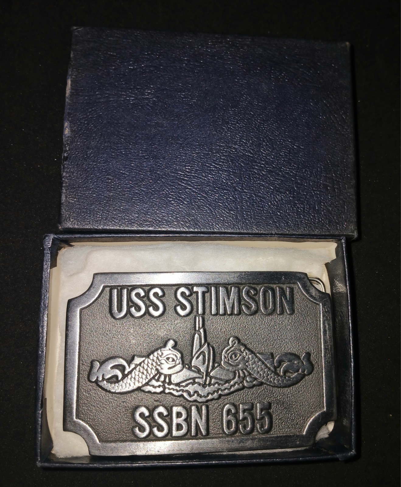 VINTAGE USS HAMMERHEAD SSN 663 METAL BELT BUCKLE HIT LINE USA 3-3/8&Prime; X 2-1/8&Prime;NOS