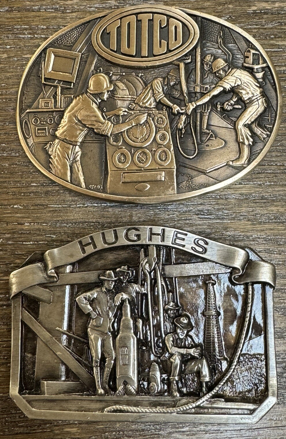 Hughes And Totco Vintage Oil Field Drilling Belt Buckles *MINT CONDITION*