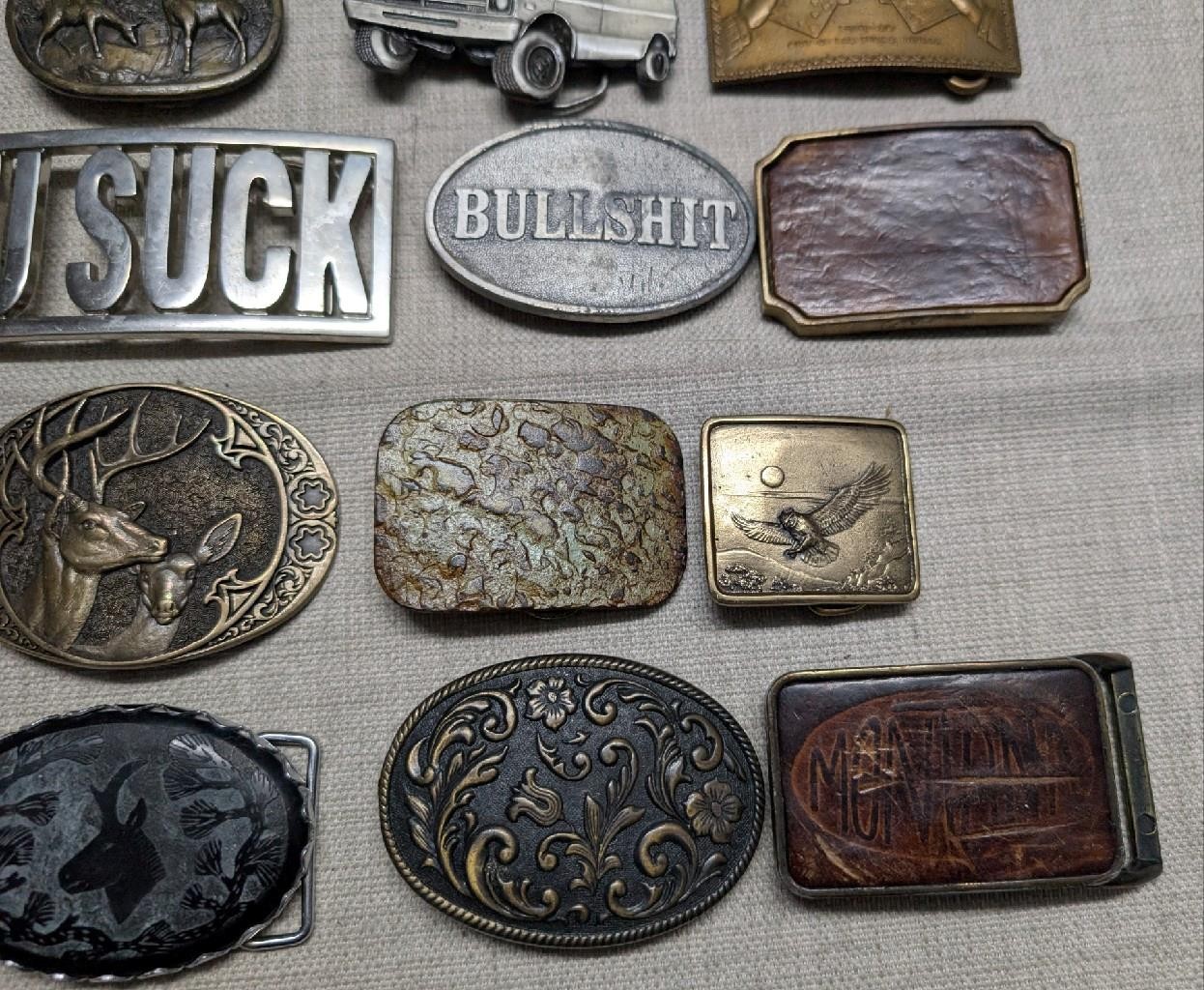 vintage LOT OF 19 belt buckles WESTERN brass cowboy 1970s-1980&rsquo;s