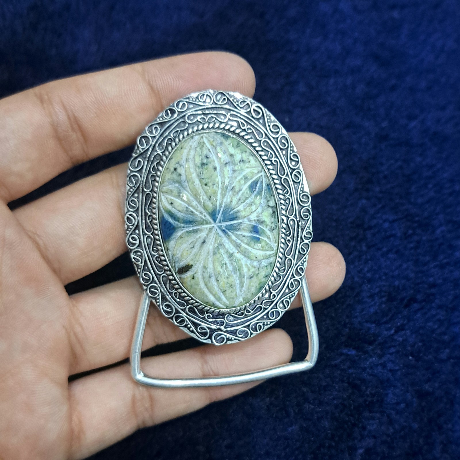 Carved K2 Stone Silver Plated Belt Buckle Handmade Gemstone Western Belt Buckle