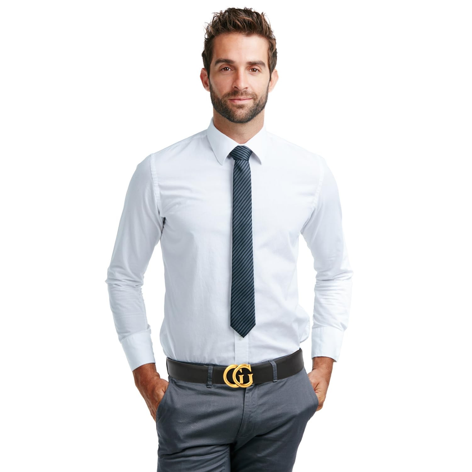 Mens & Womens Reversible Leather Belt with Gold 125CM(Waist38 »~44 »), Black