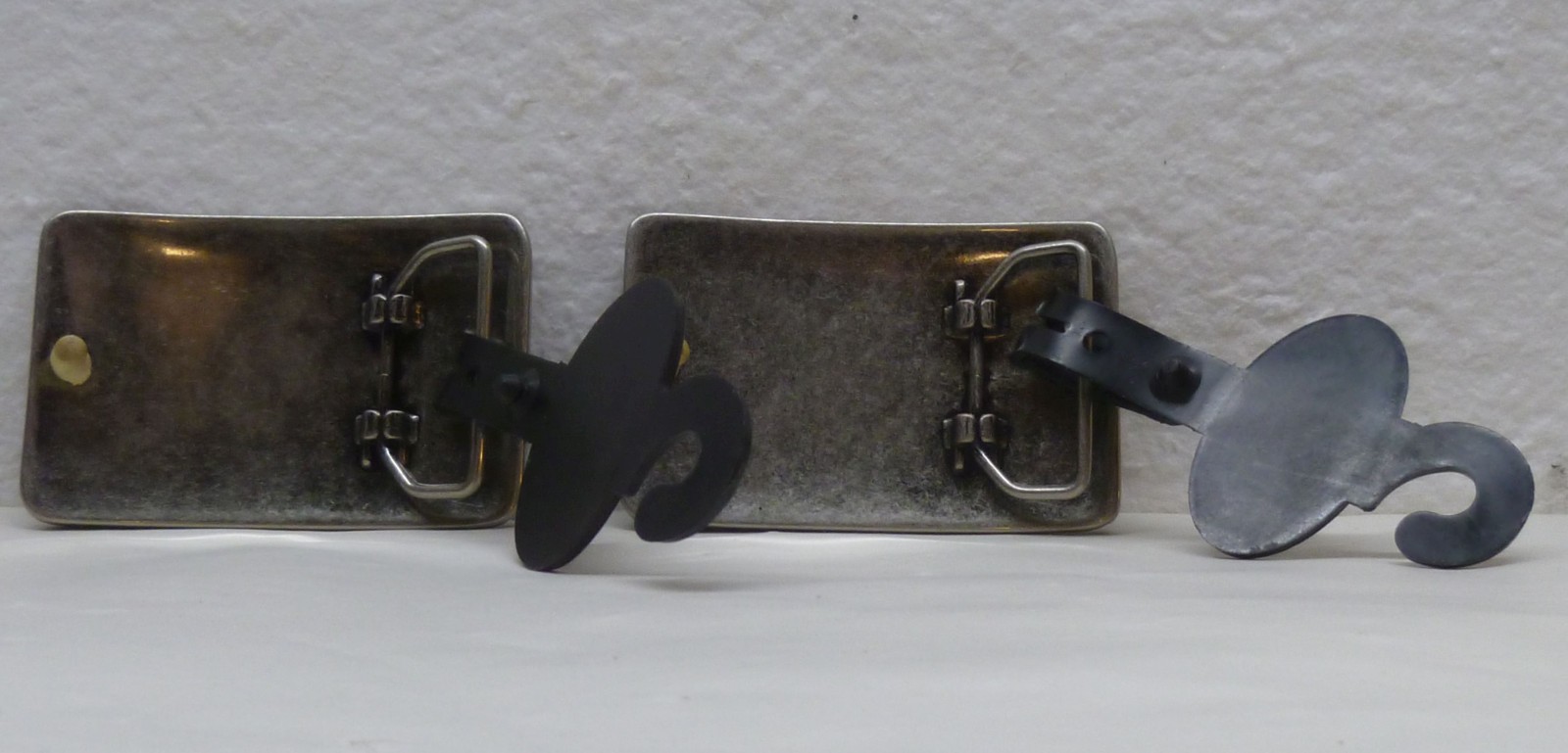 Lot of 2 Vintage Masarimo Steel Metal Belt Buckles – X Symbol or Triangle Design