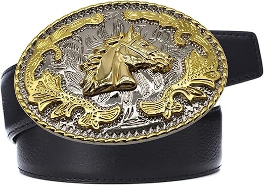 Horse Head Western Rodeo Gold Tone Design Fashion Cowboy Belt Buckle