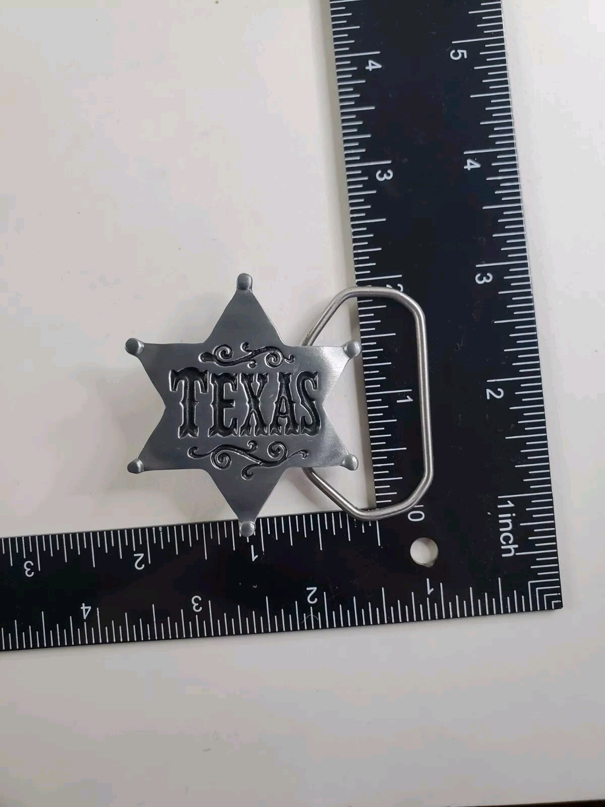 Vintage Texas 6-point Star Sheriff Badge Belt Buckle Pewter New Old Stock