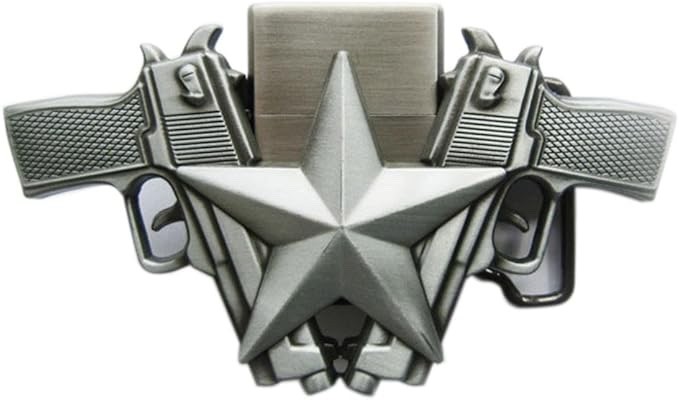 Antique Brushed Silver Star Large Western Belt Buckle with Lighter, Stock in US