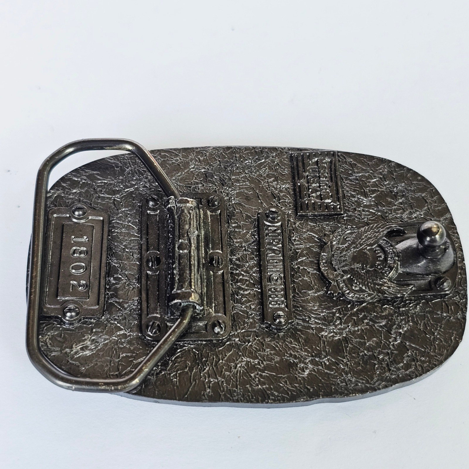 1986 The Great American Buckle Co Mason Belt Buckle Teal Enamel Masonic G USA