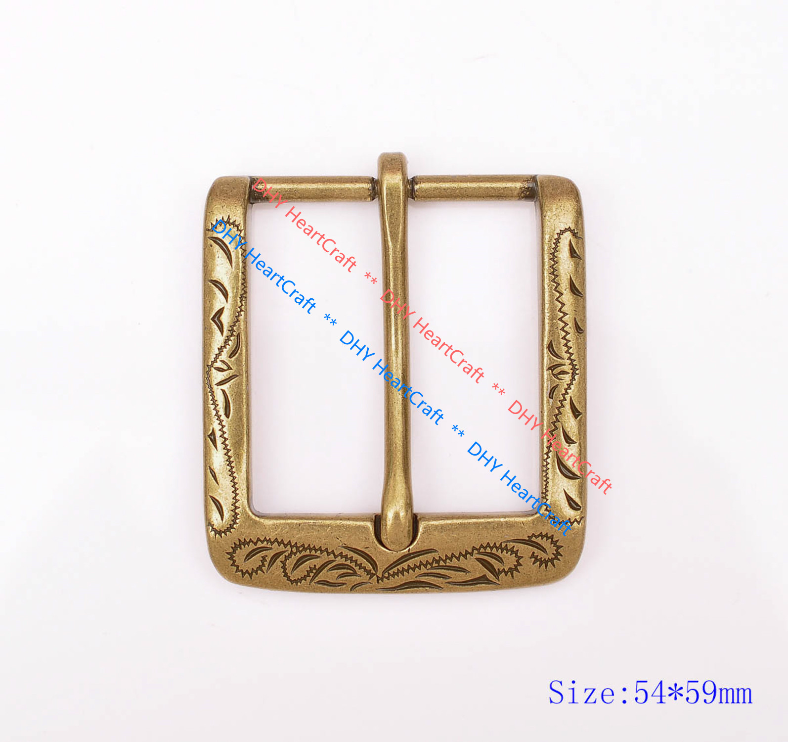 Retro Flower Carved Antique Brass Prong Pin Buckle Men Leather Belt Buckle 40mm