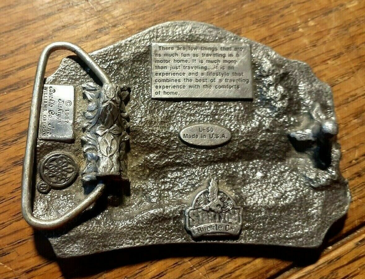 Vintage Siskiyou Traveling Motor Home Belt Buckle 3-3/8&Prime; X 2-1/4&Prime;