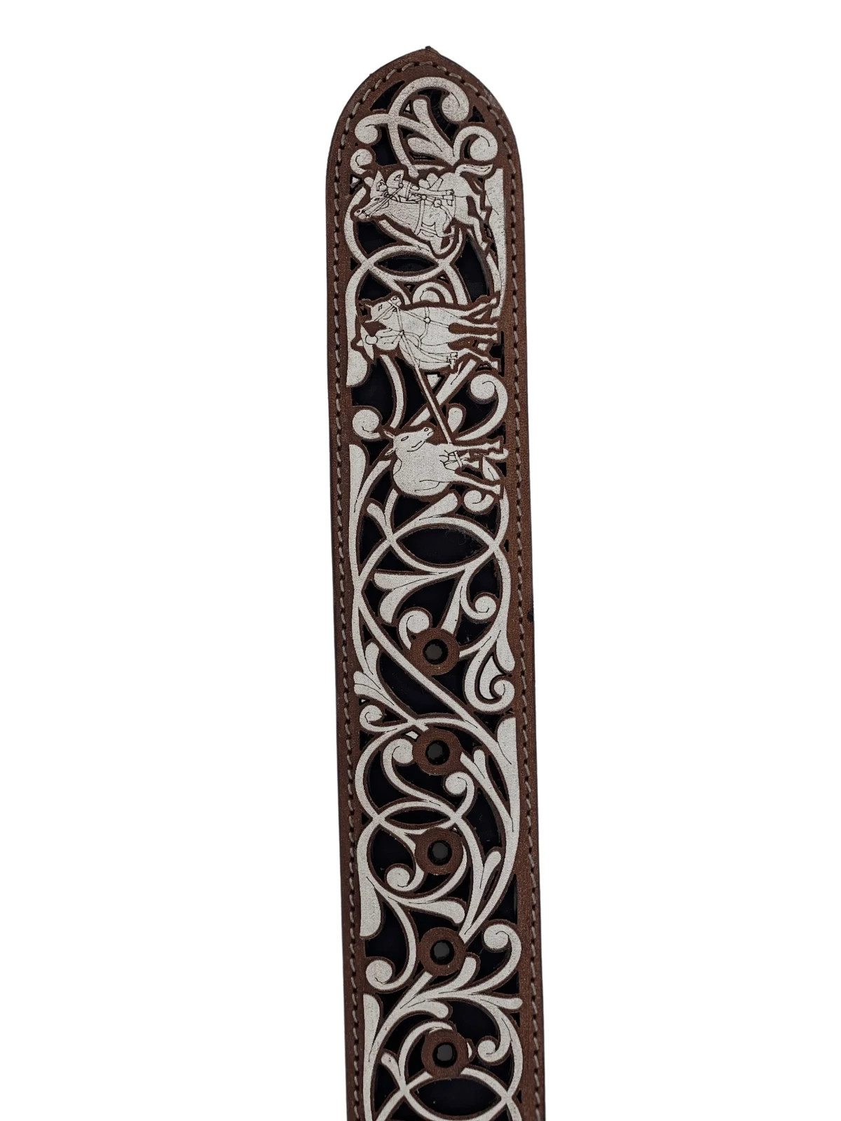 Suerte Charra Brown White Chiseled Charro Leather Belt 2&Prime; Mens Unisex Western