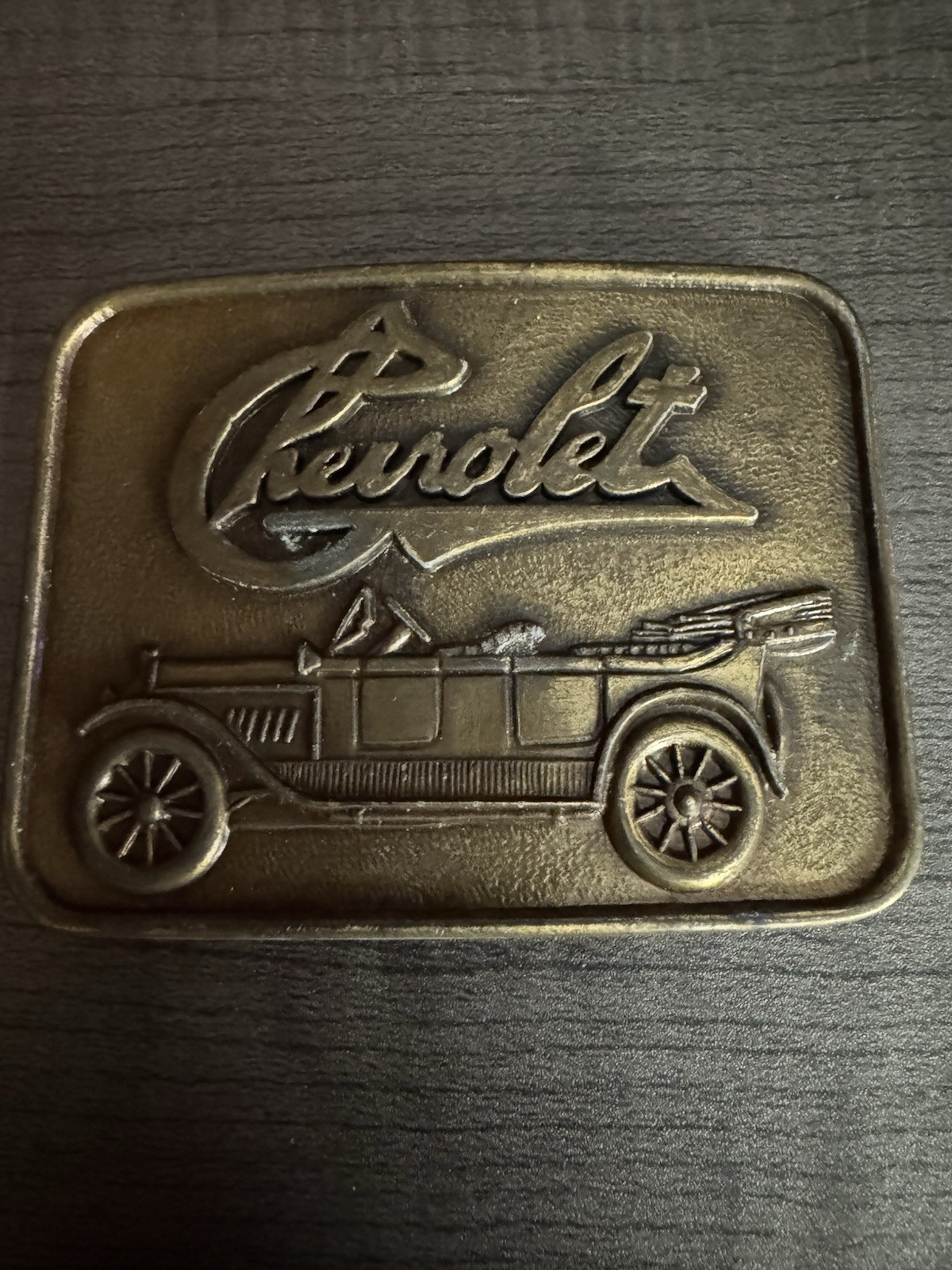 R.J. Roberts & Co. Chevrolet Logo Gold Tone Western Belt Buckle 1.5in Rect