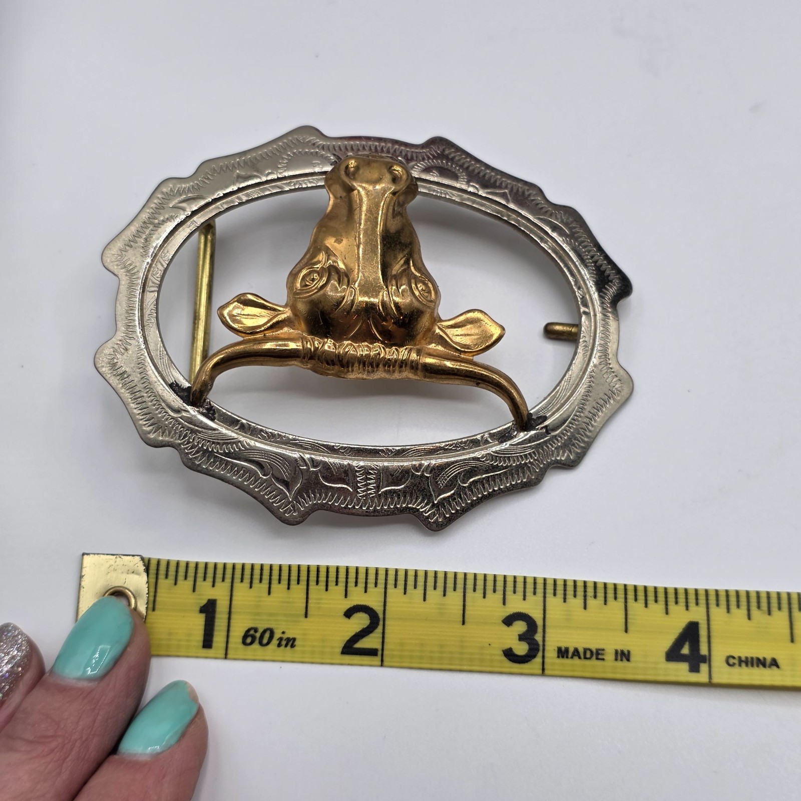 Western Belt Buckle Bull Head Silver Tone Gold Tone Western Cowboy Vintage Rodeo