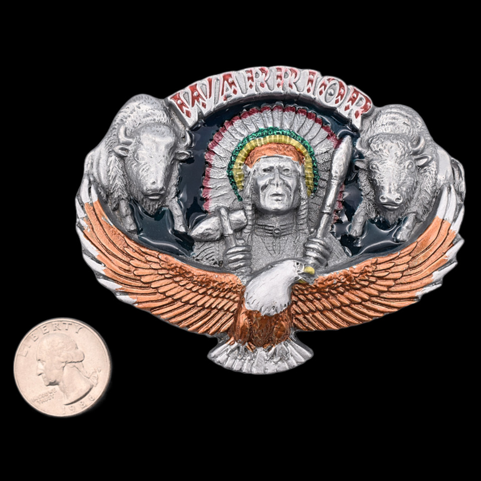 Warrior Chief Native American Indian Buffalo Bison Eagle Plains Belt Buckle