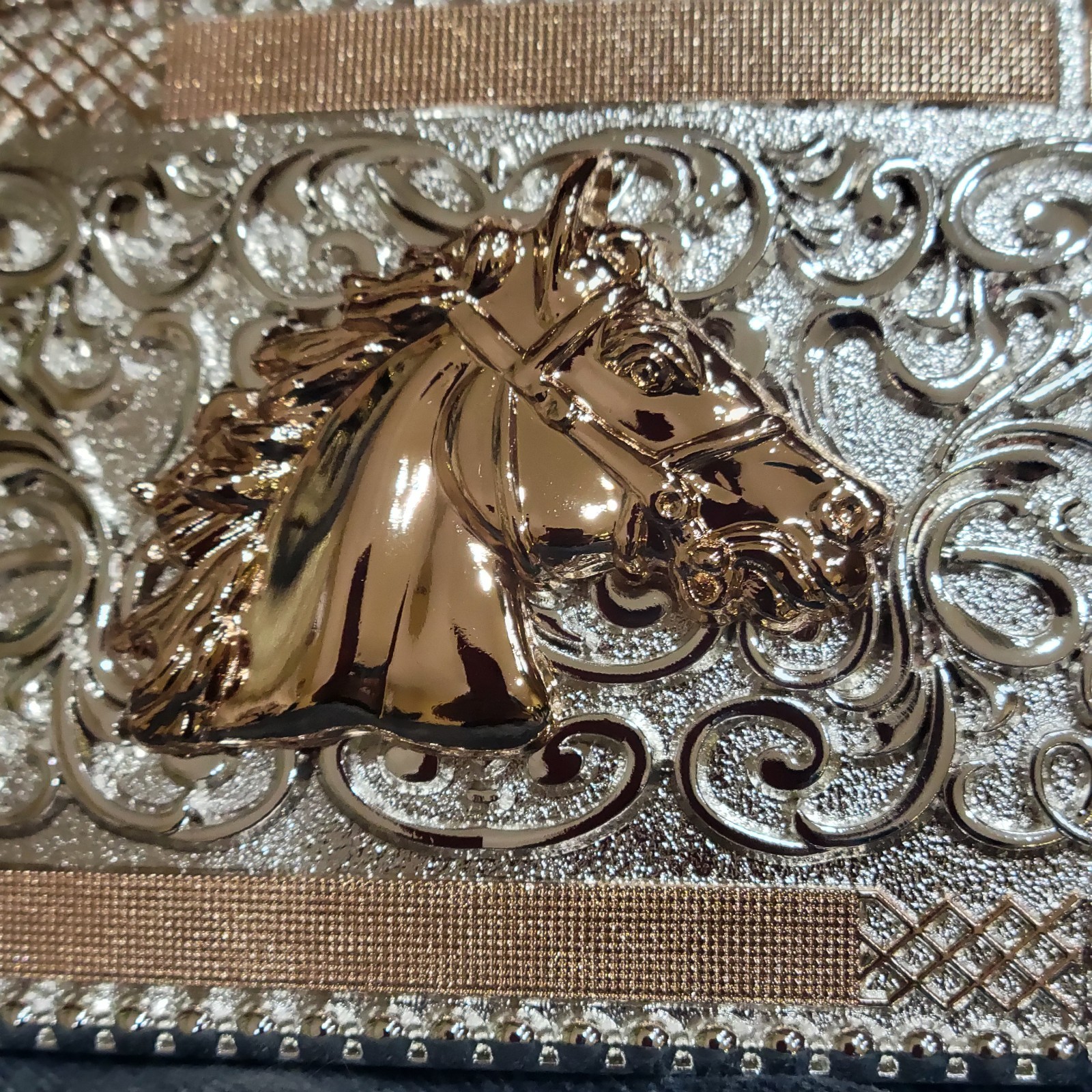 Horse Face Cowboy Belt Buckle Western HebillaSilver & Rosetone 4×3.5 Inch