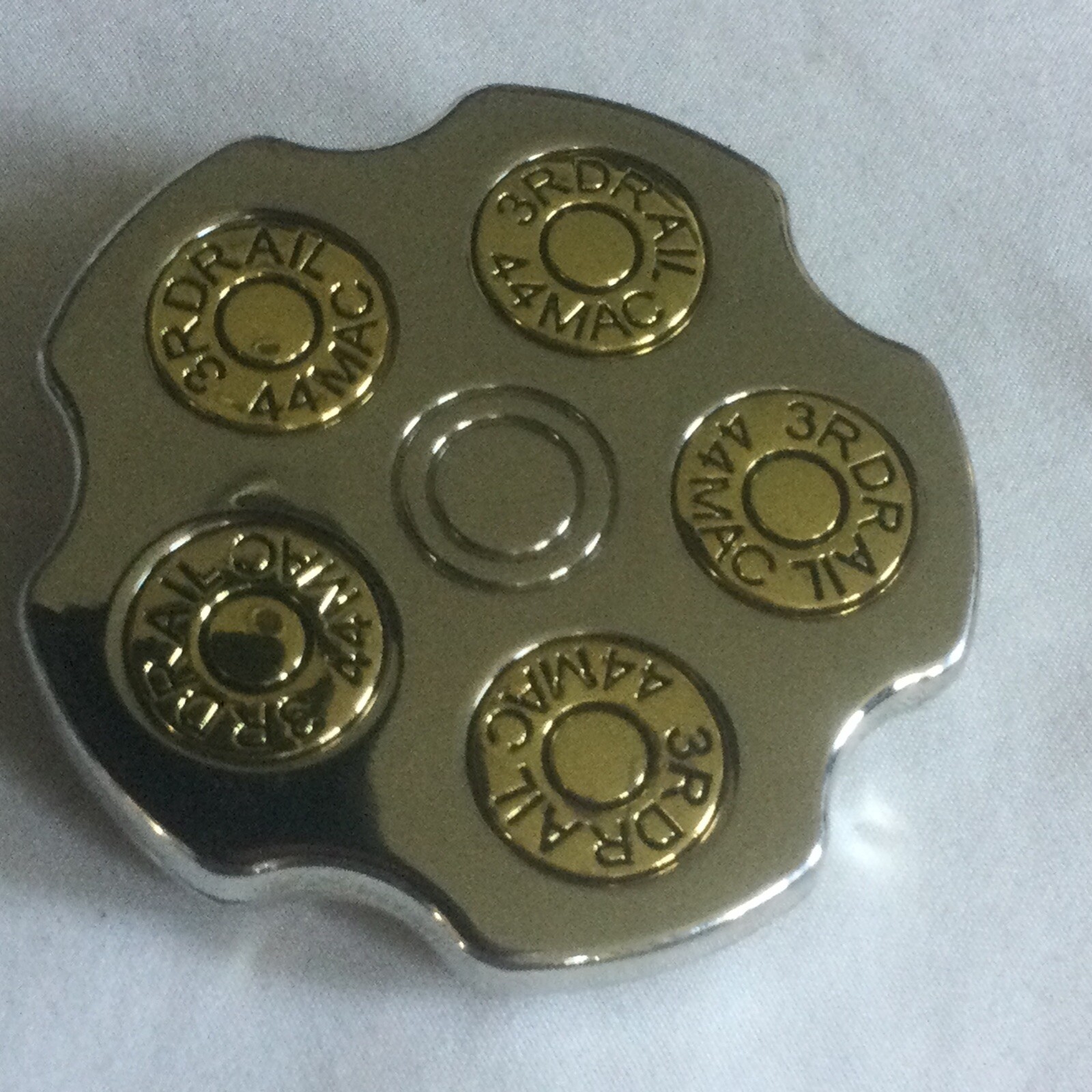 3RDRAIL Chrome Revolver Gun Barrel Novelty Belt Buckle 44 MAC Five Shot Bullet