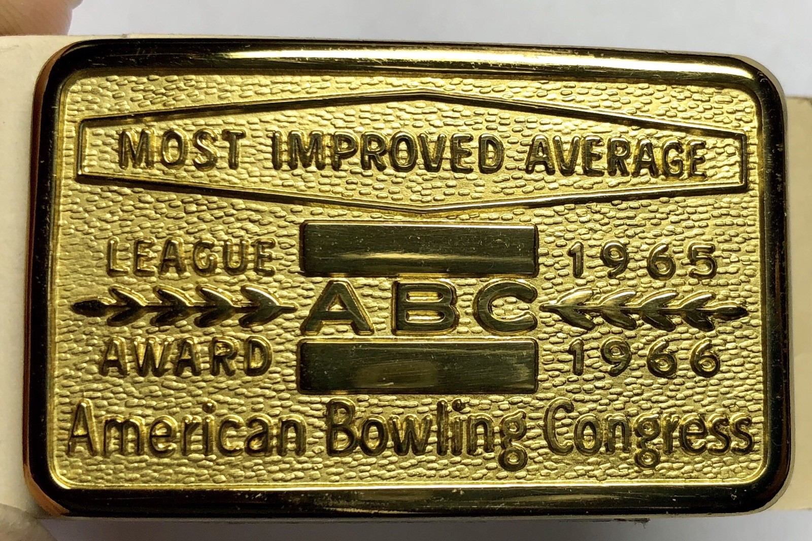 Vtg NOS 1965 1966 ABC Bowling League Award Belt Buckle American Congress Brass