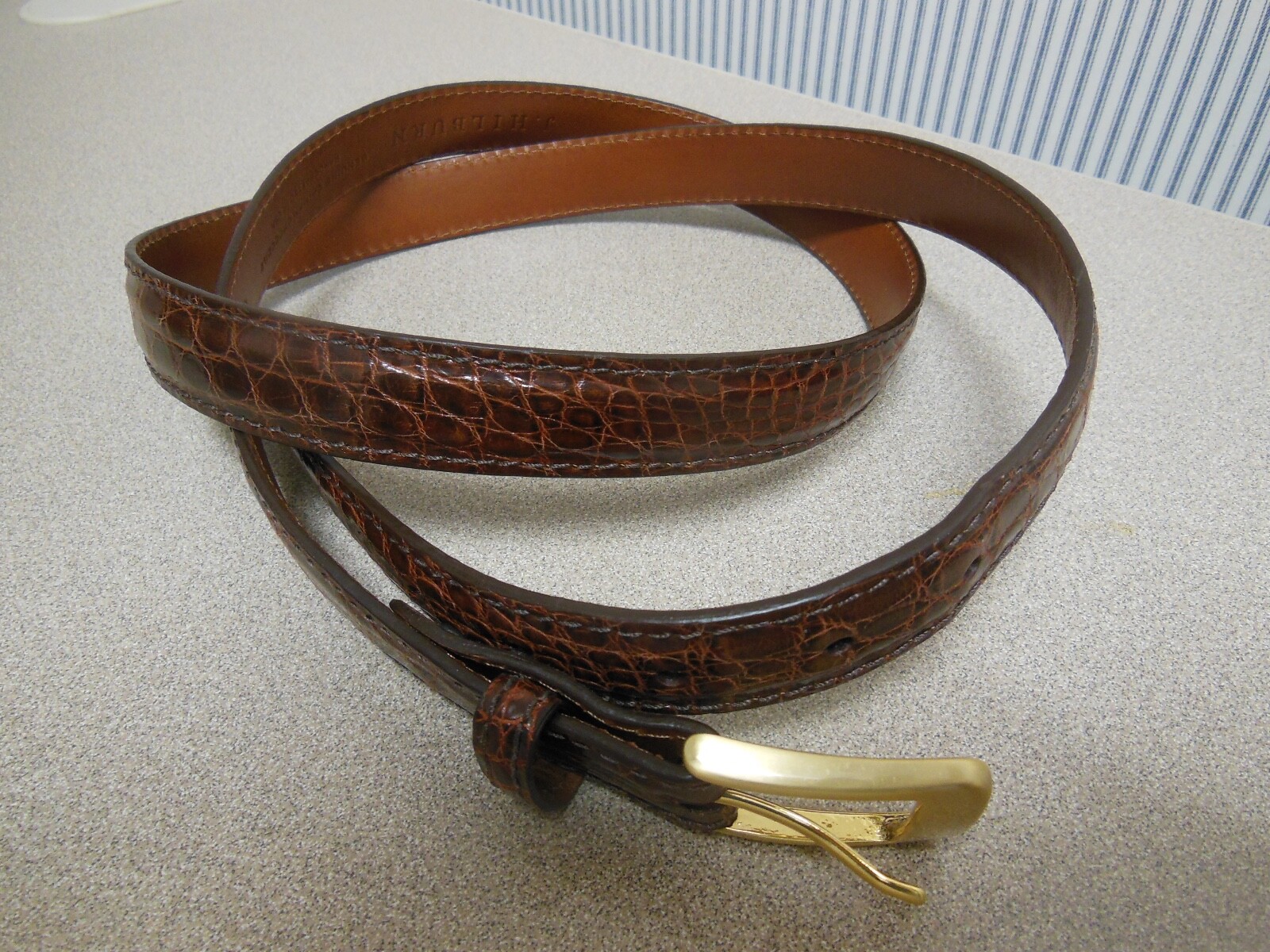 J. HILBURN Men&rsquo;s Brown Caiman Crocodile Belt Brass Buckle USA Size 47