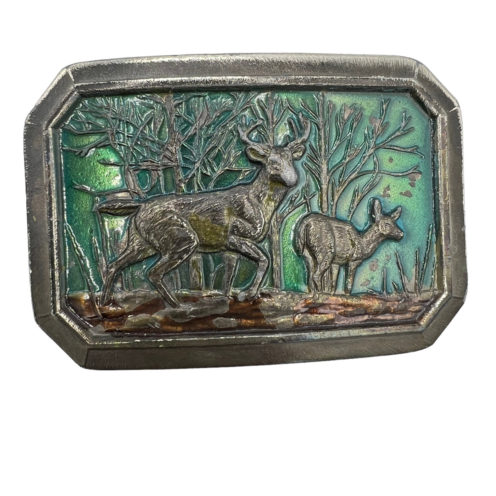 VTG Great American Buckle Co. Enameled Metal Deer Belt Buckle Serial Number 520