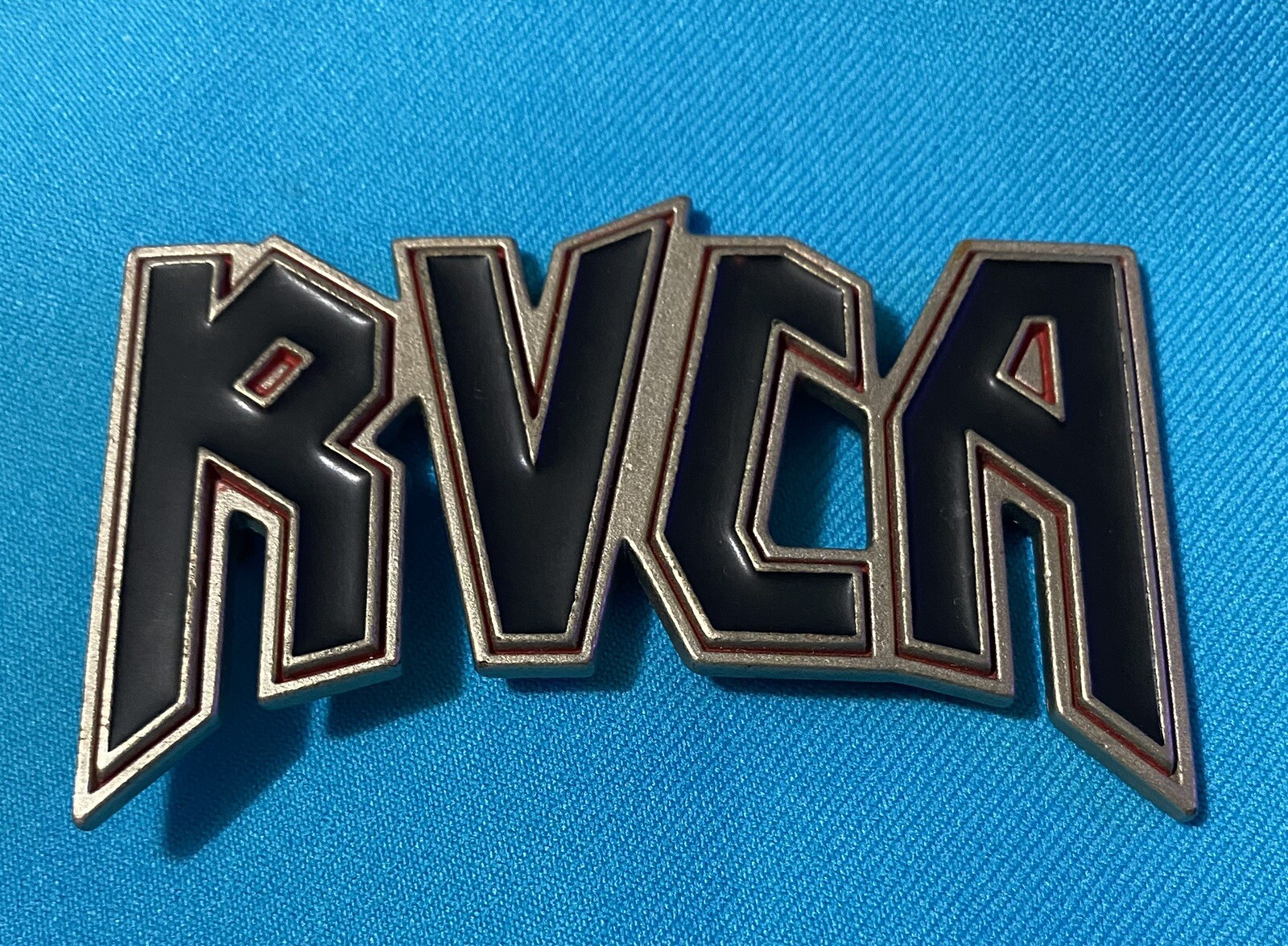 RVCA Belt Buckle Used Black Lettering Silver Red Clothing Accessory