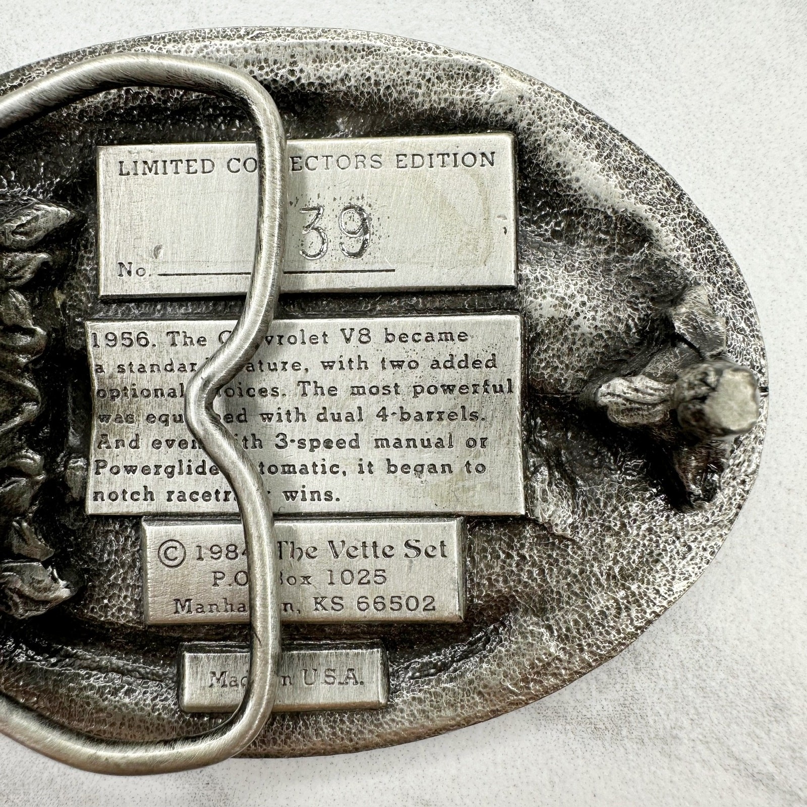 Vintage 1984 Vette Set 1956 Corvette Collectors Belt Buckle Made USA