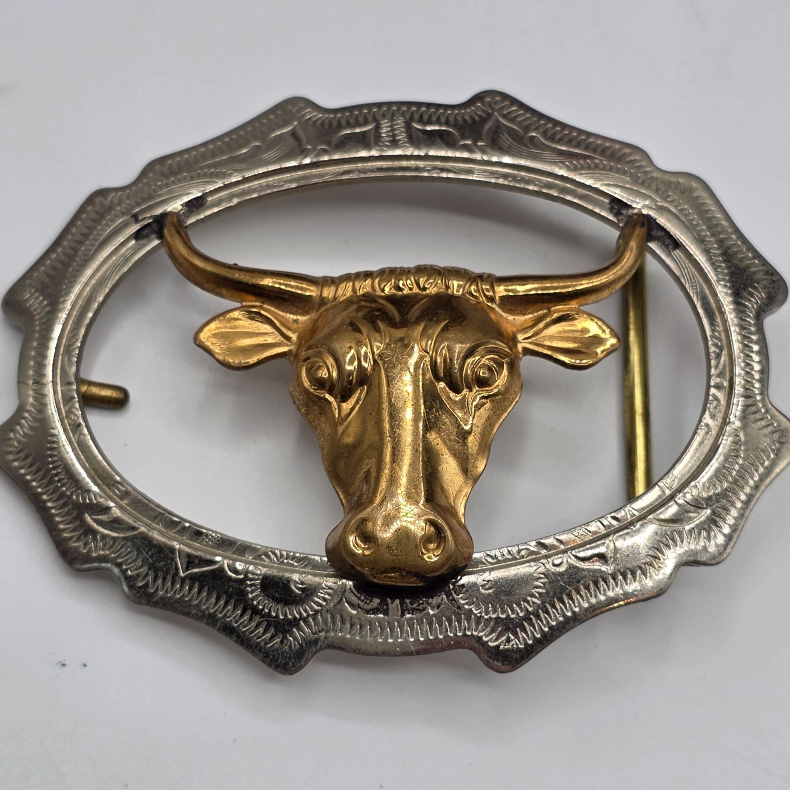Western Belt Buckle Bull Head Silver Tone Gold Tone Western Cowboy Vintage Rodeo