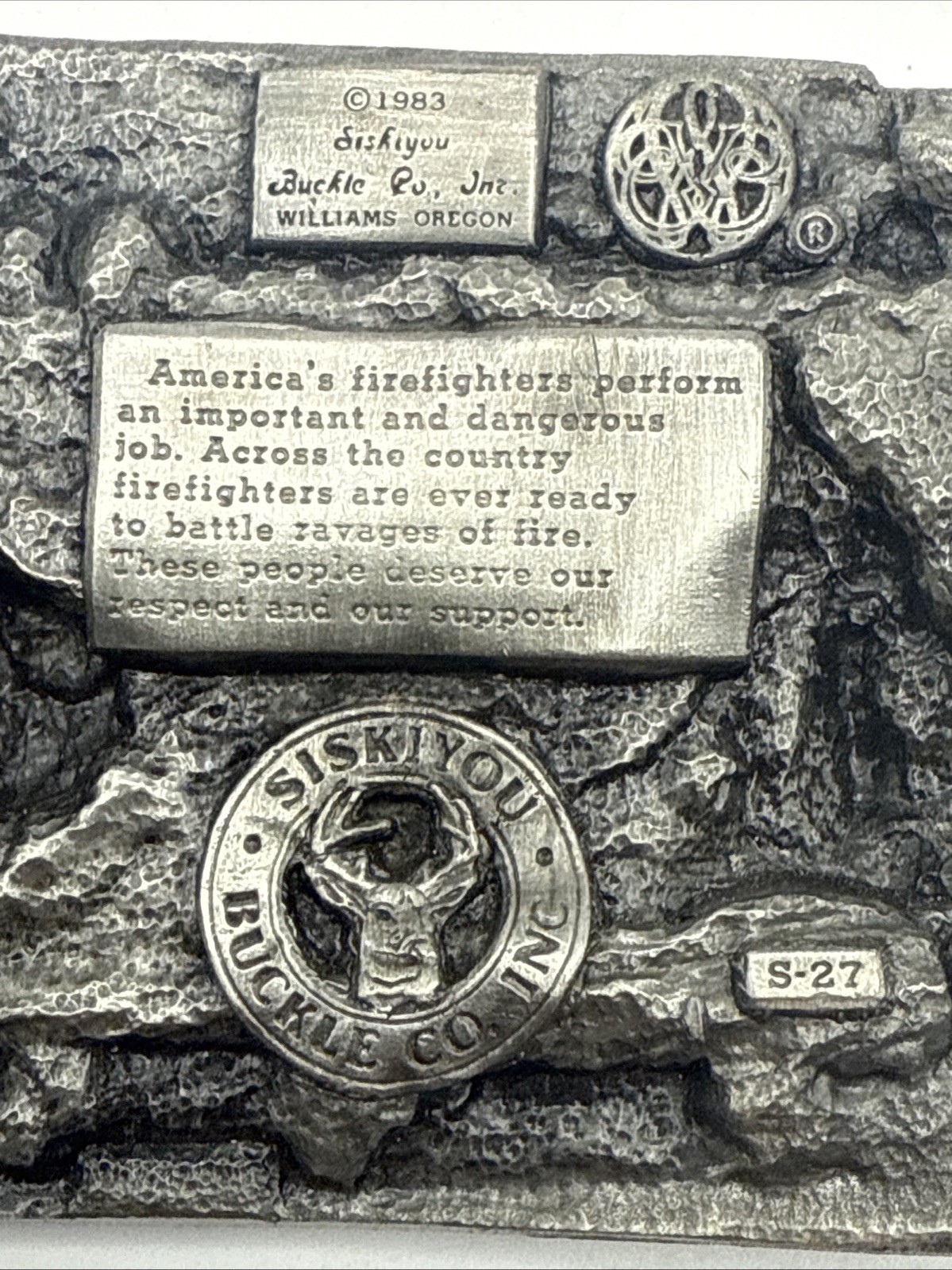 VTG Belt Buckle Americas Firefighters Ever Ready Ever Willing 1983 Siskiyou 3.75