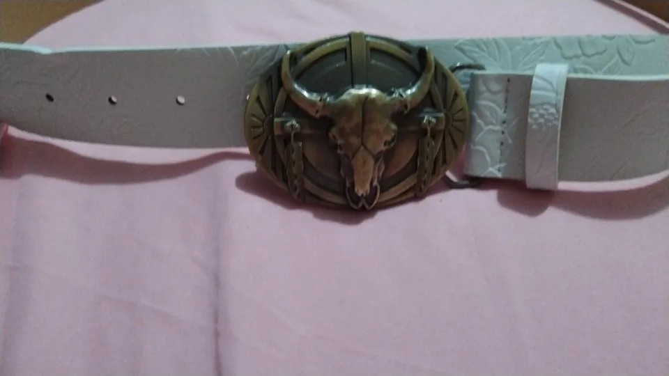 Western Cow Head Buckle Belt – Peony Pattern PU Leather Casual Belt/ COWBOY/