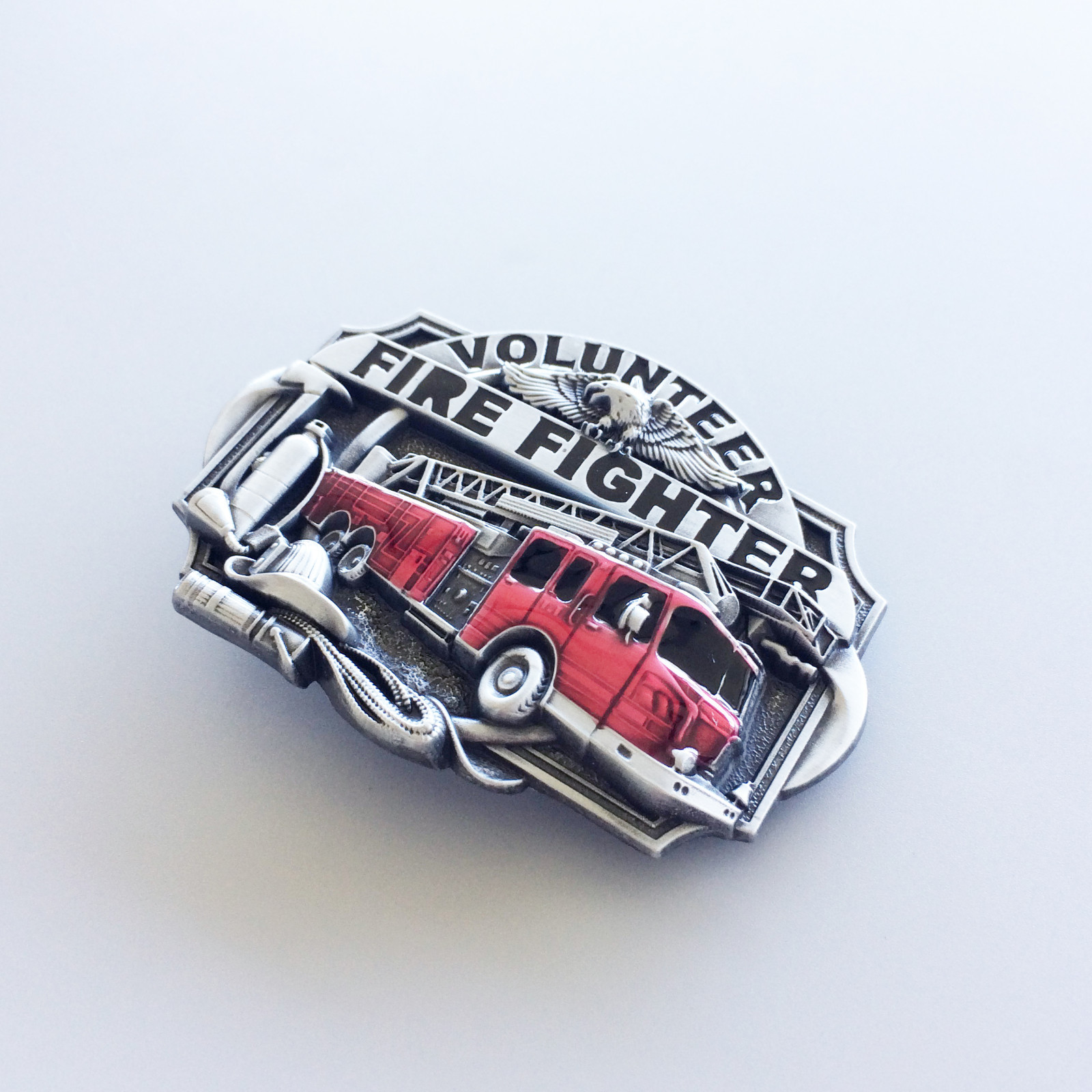 Vintage Style Enamel Volunteer Firefighter Belt Buckle also Stock in US