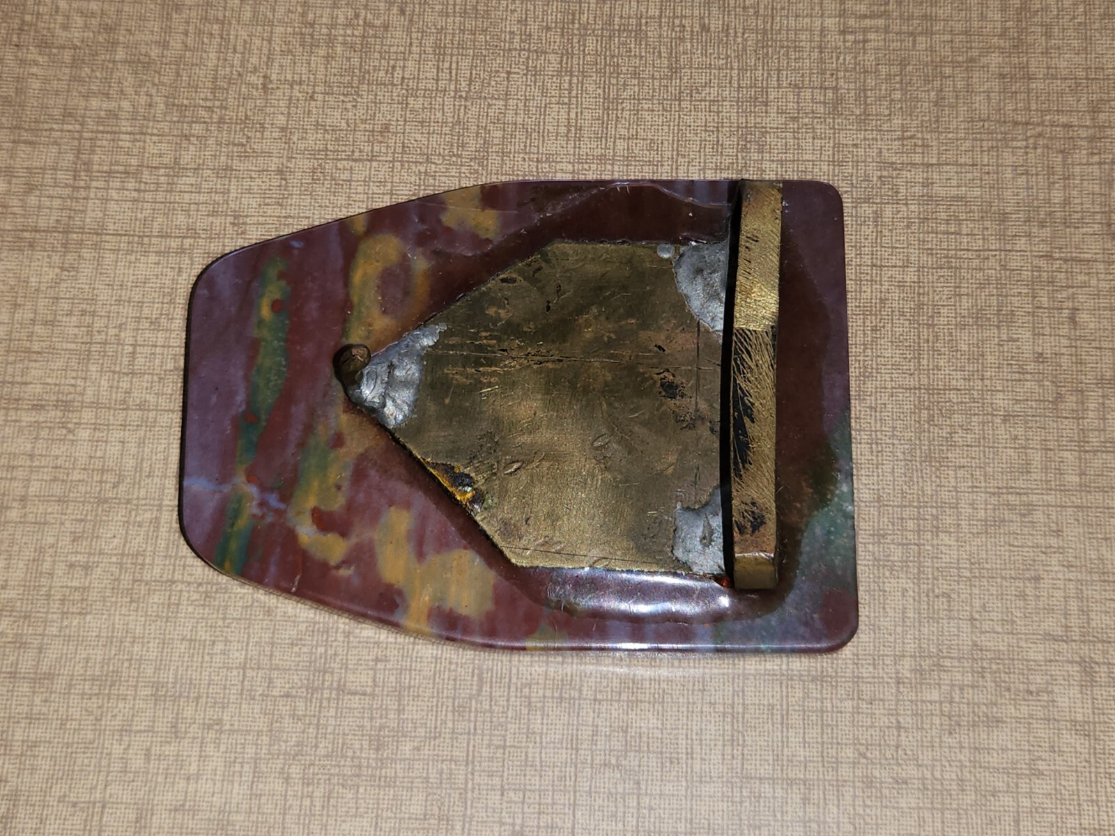 Vtg. Belt Buckle Large Natural Stone Polished Hand Made 3 1/2&Prime; x 2 1/2&Prime;
