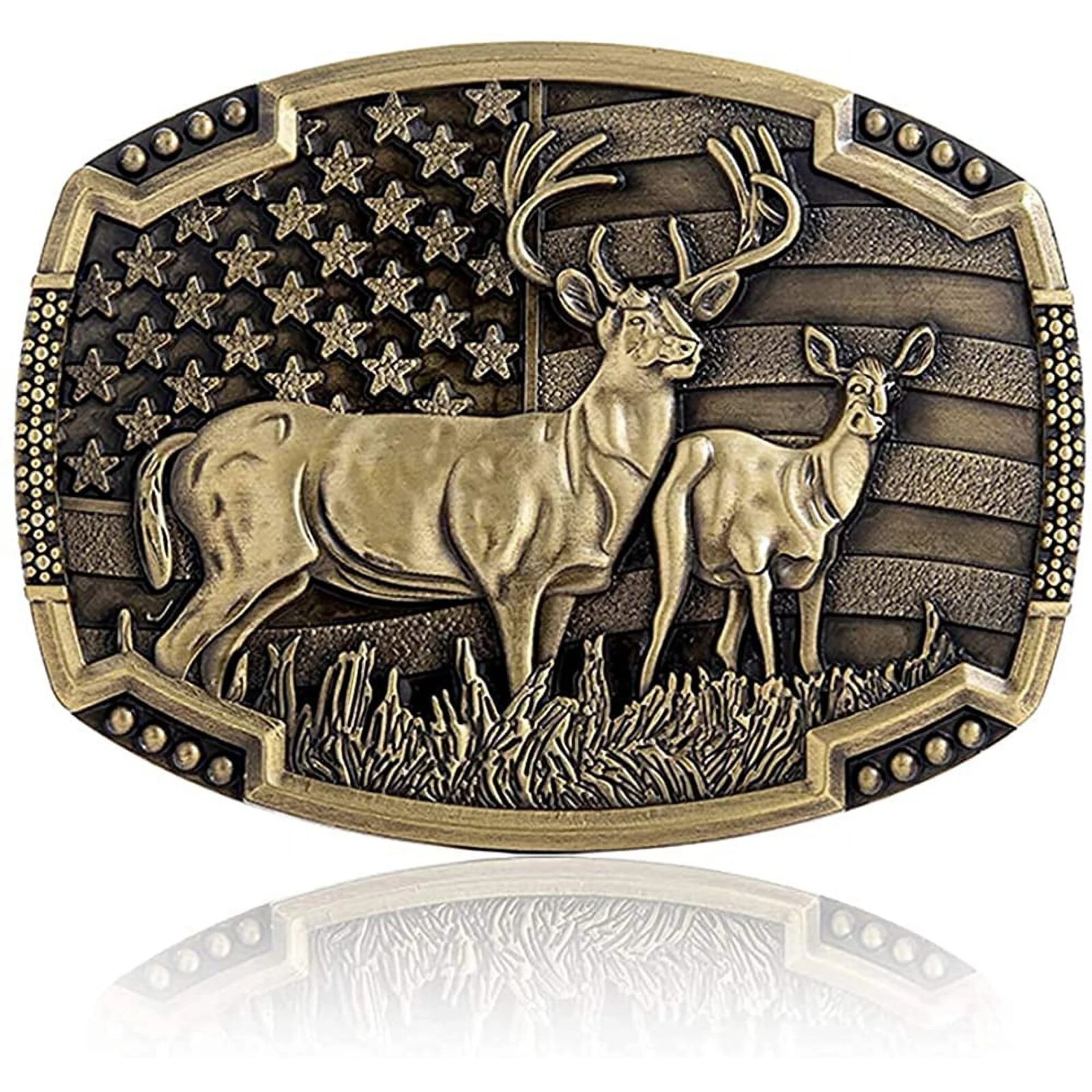 American Flag Bull Western Cowboy, Cowgirl Belt Buckle Antique Bronze Tone