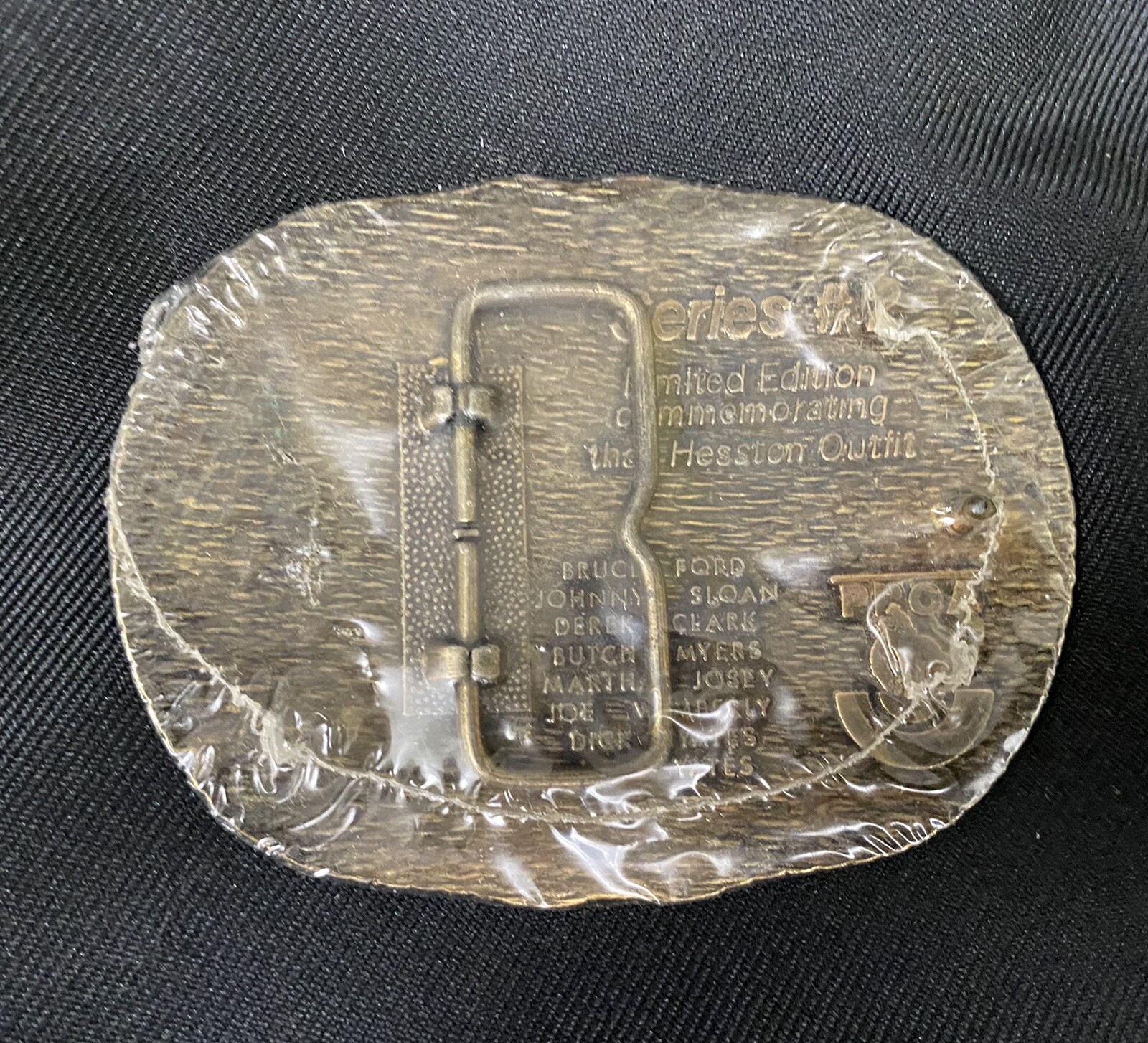Hesston Belt Buckle 1986 3 3/4” Adult Size Brass Tournament Rodeo *New & Sealed*