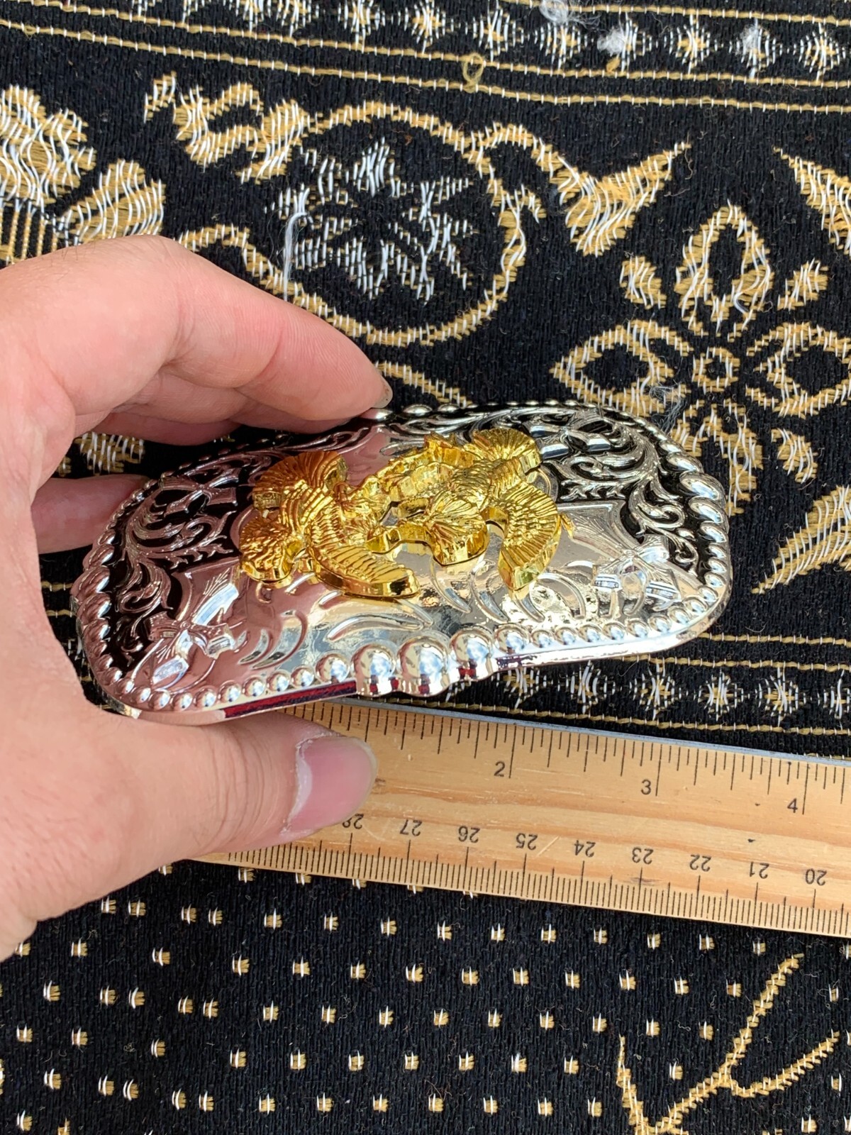 Western Buckle Gold Black Silver Rooster Cowboy 2 »Buckle Hebilla Vaquero Gallo