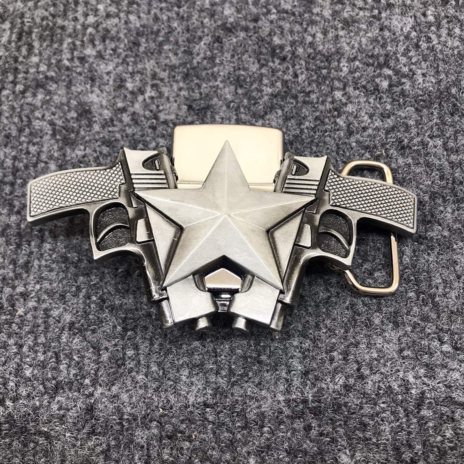 Antique Brushed Silver Star Large Western Belt Buckle with Lighter, Stock in US