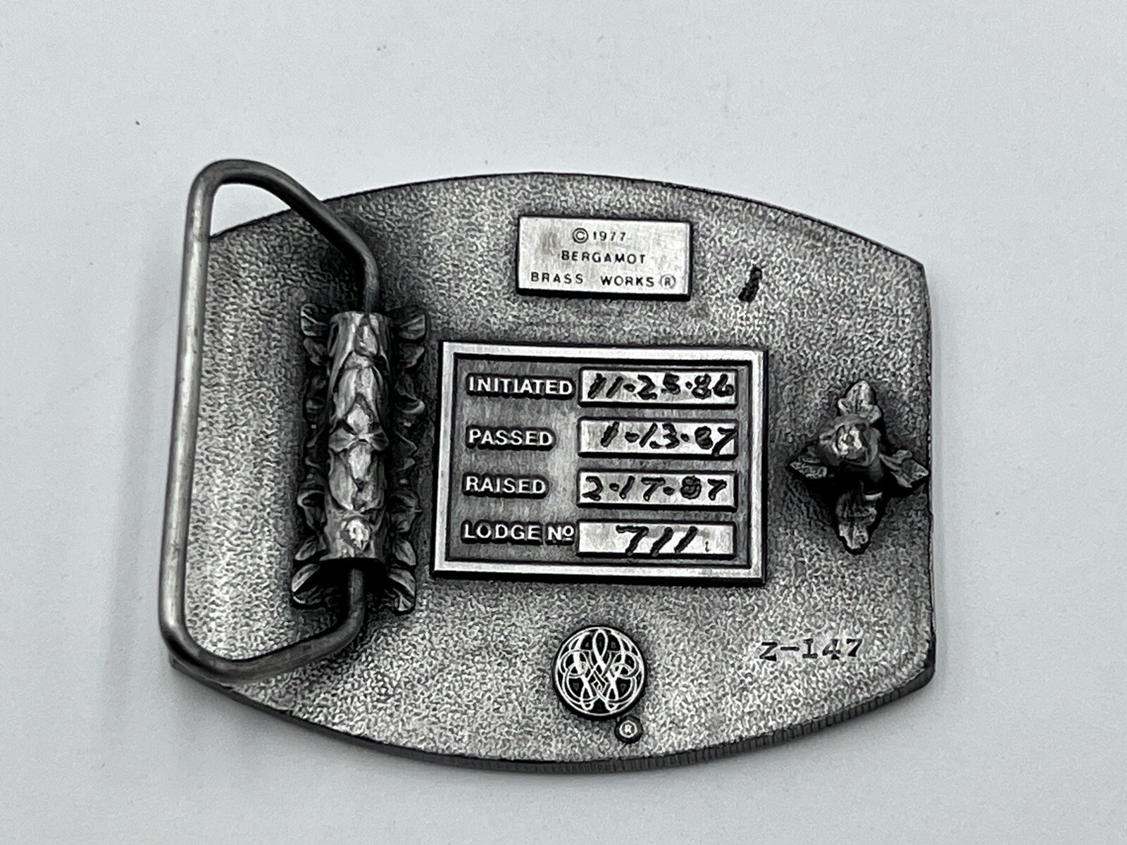 Mason Stone Crafters Belt Buckle Masonic symbols compass / Ruler Templar. J9