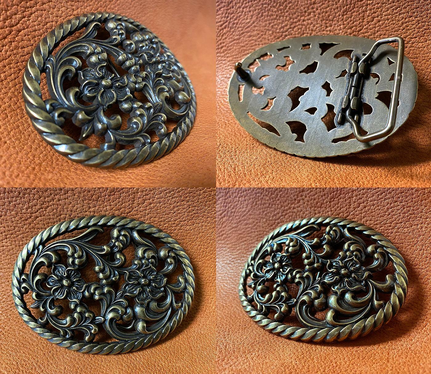 HA0131-OEB Antique Brass Flower Engraved Buckle fits 1-1/2&Prime; Wide Belt