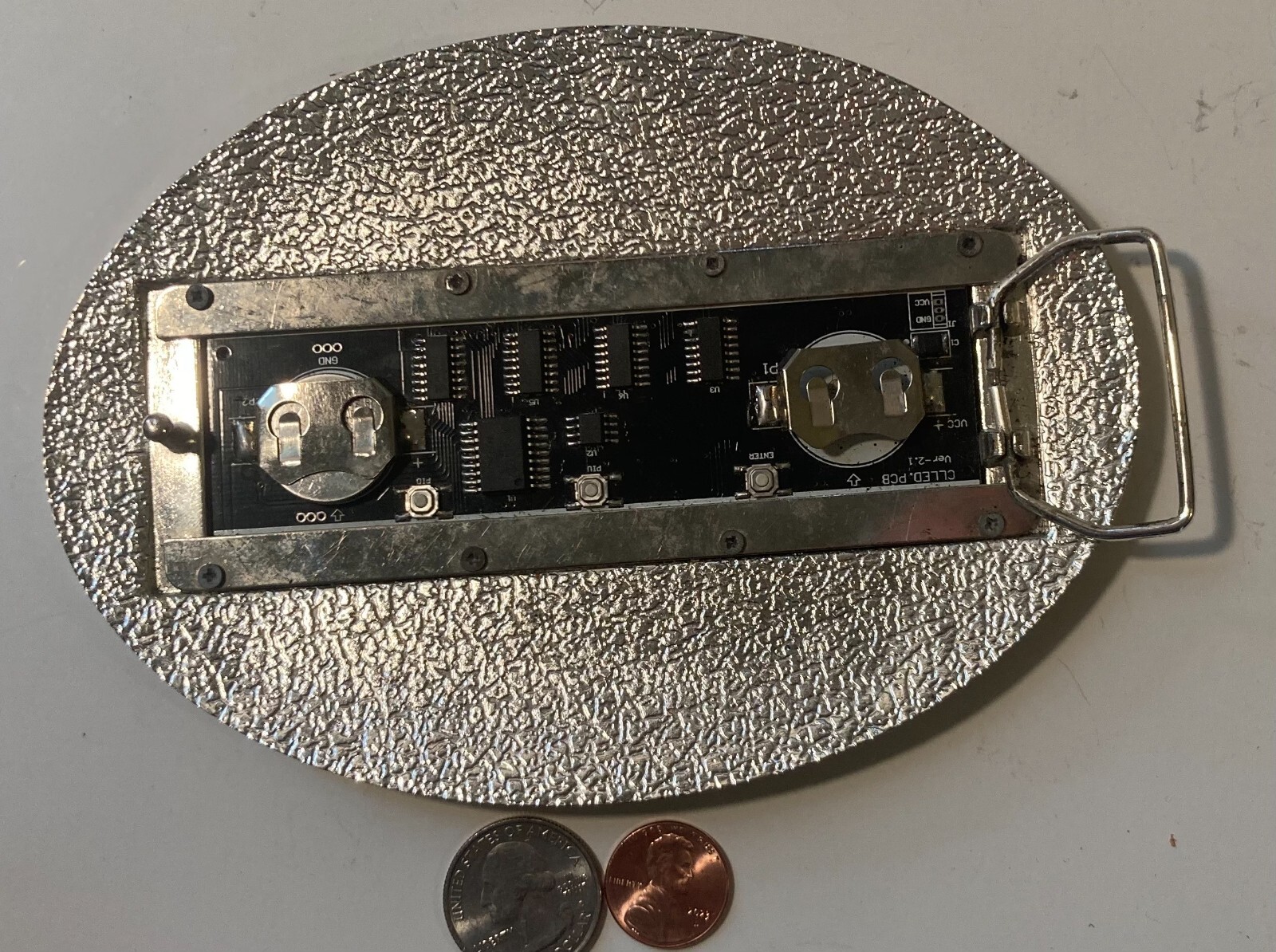 Vintage Metal Belt Buckle, Giant Size, Silver and Brass, Batteries, Nice Western