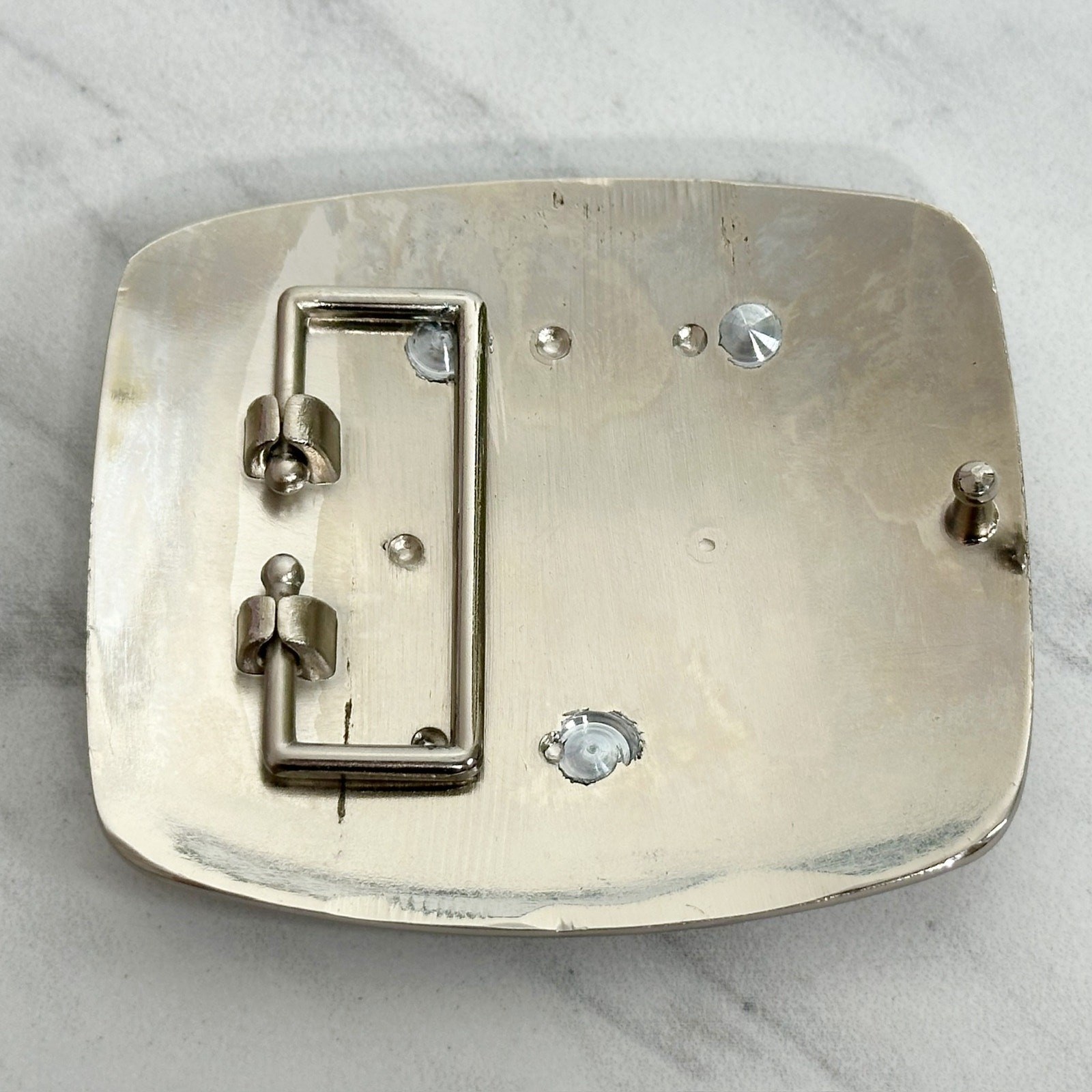 Rhinestone Studded F Letter Initial Monogram Silver Tone Belt Buckle