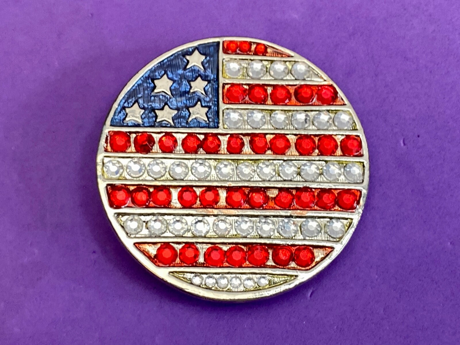 United States Of American Usa Flag Colors On Round Rhinestone Belt Buckle