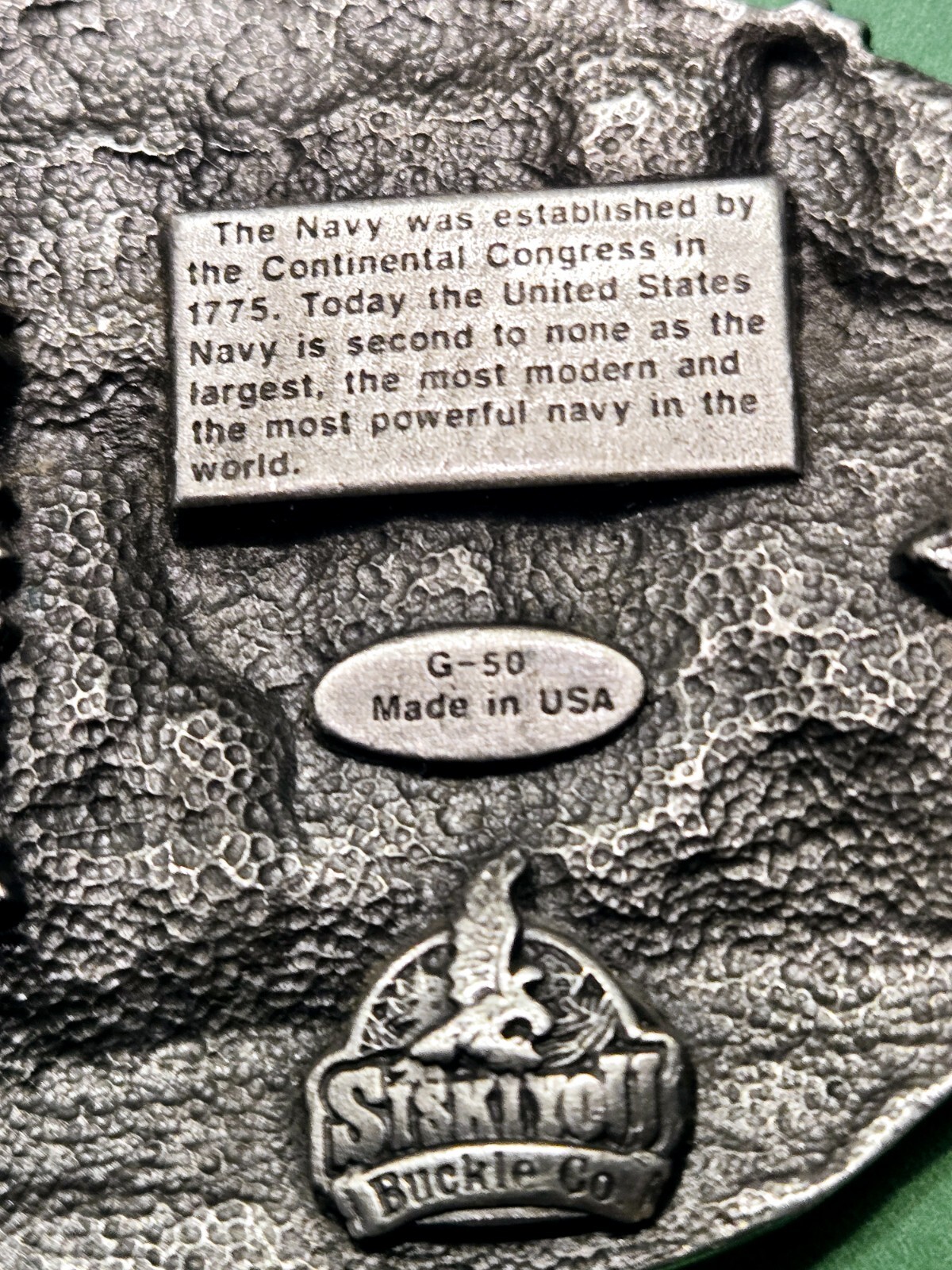 Vintage U.S. 🚢NAVY🚢 Pewter Belt Buckle SISKIYOU BUCKLE CO. Oregon, USA 1987
