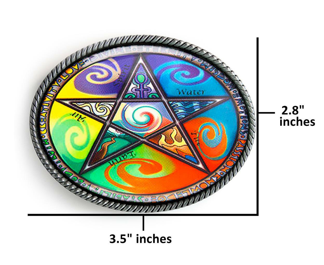 Wiccan Pentagram Belt Buckle – Natures Elements Men Women Handmade Buckle